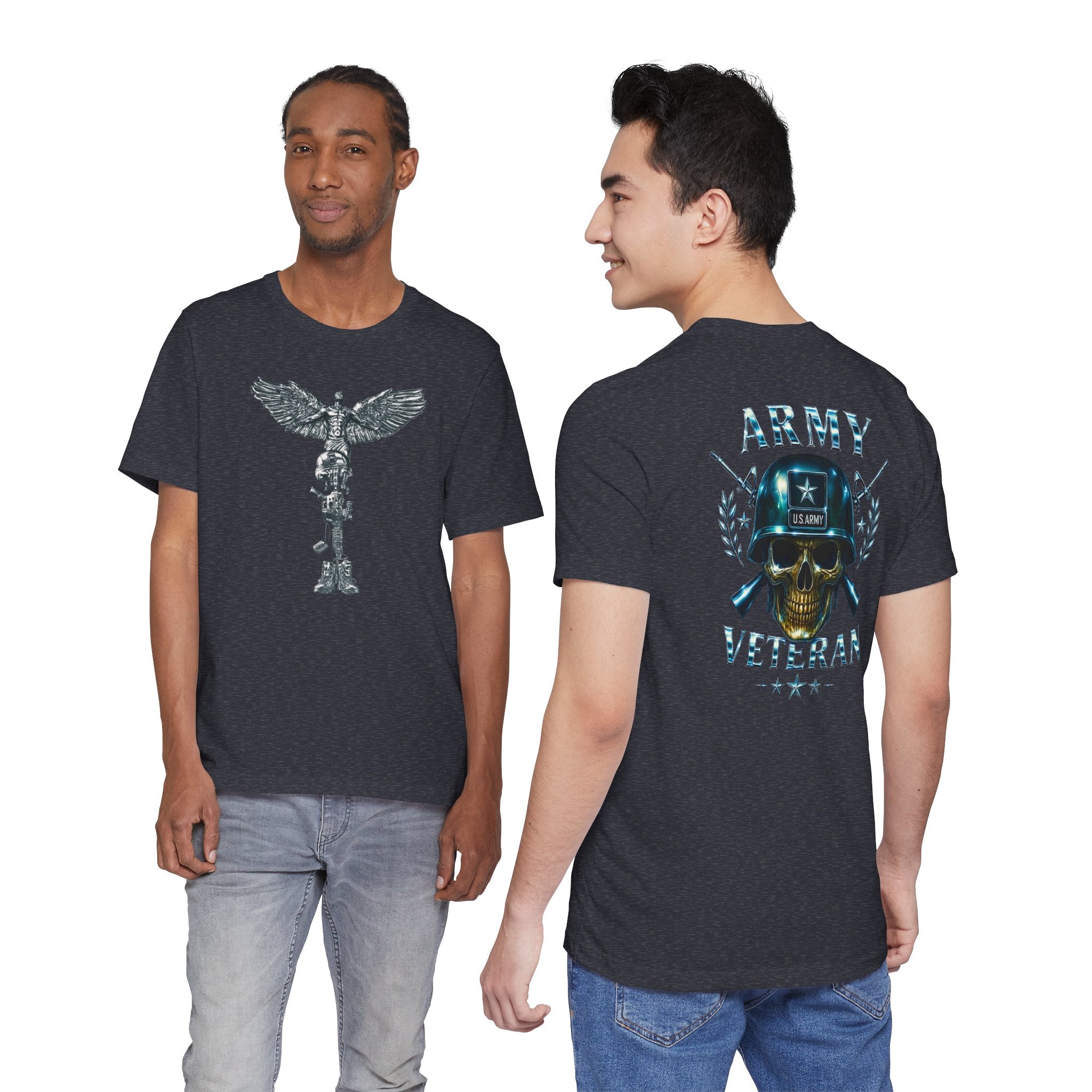Army Veteran T-Shirt — Skull Helmet & Wings Military Tribute Tee