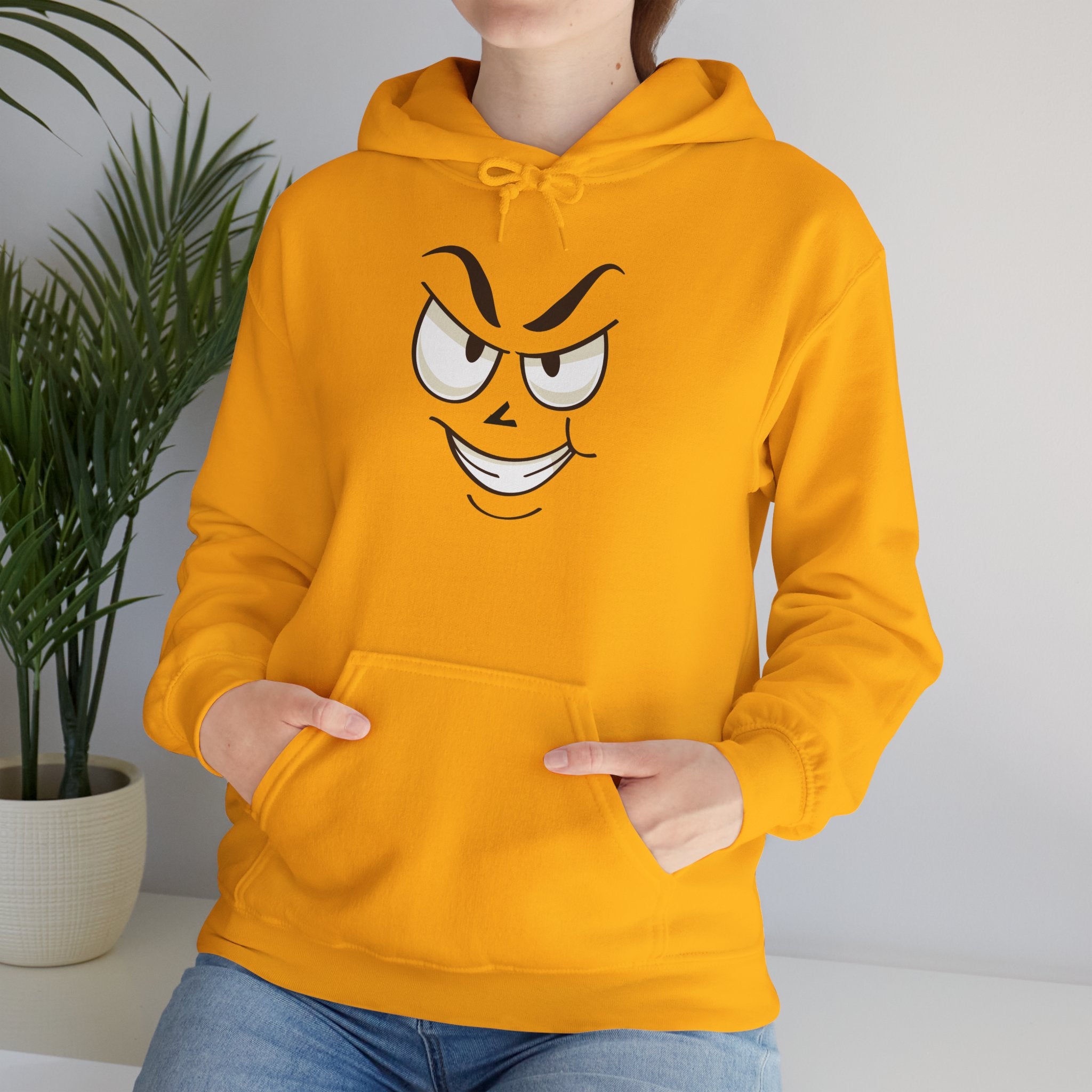 slightly mischievous Cartoon Face Hoodie - Edgy Minimal Graphic Sweatshirt