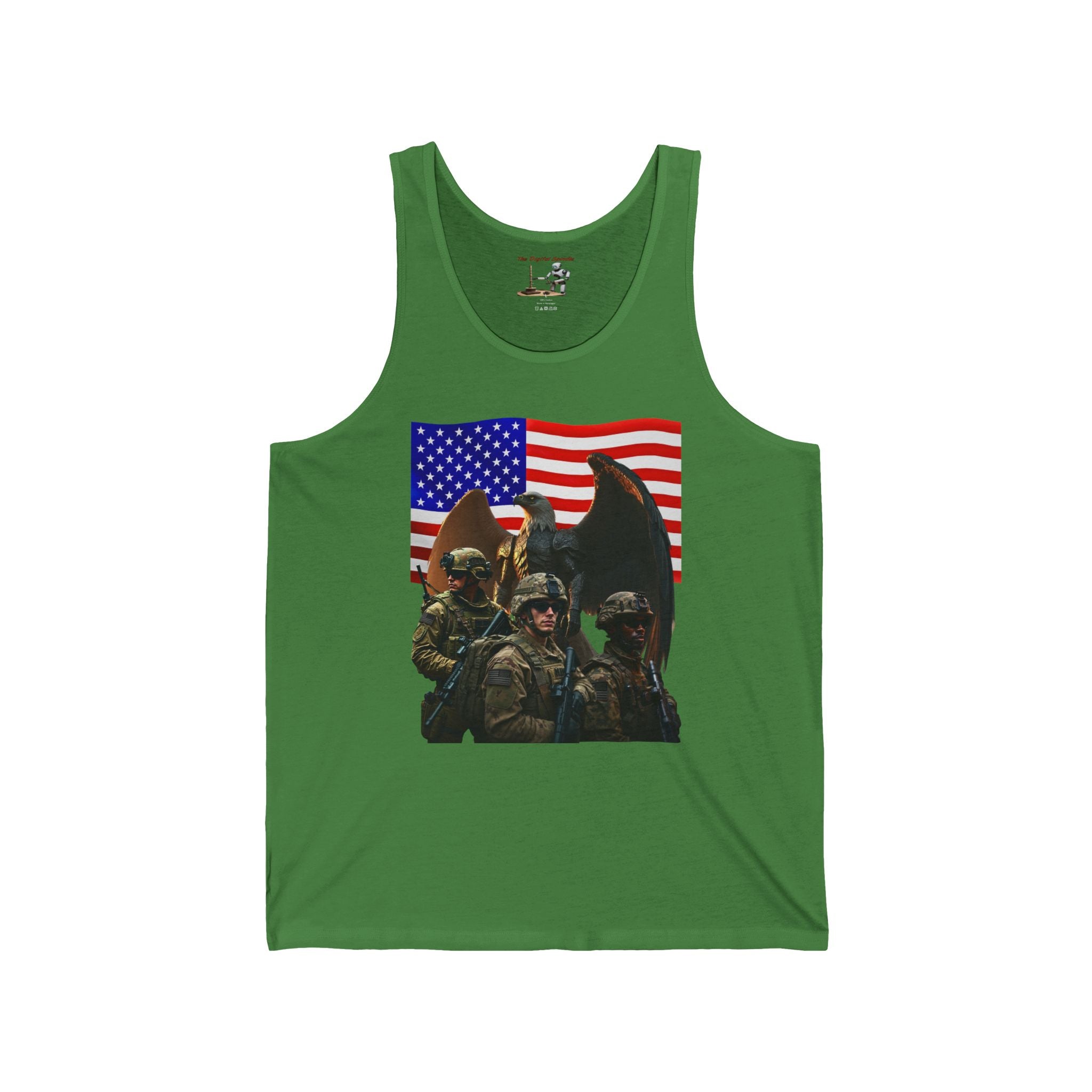 Eagle On Watch Tank Top – Soldiers with American Flag & Eagle Graphic