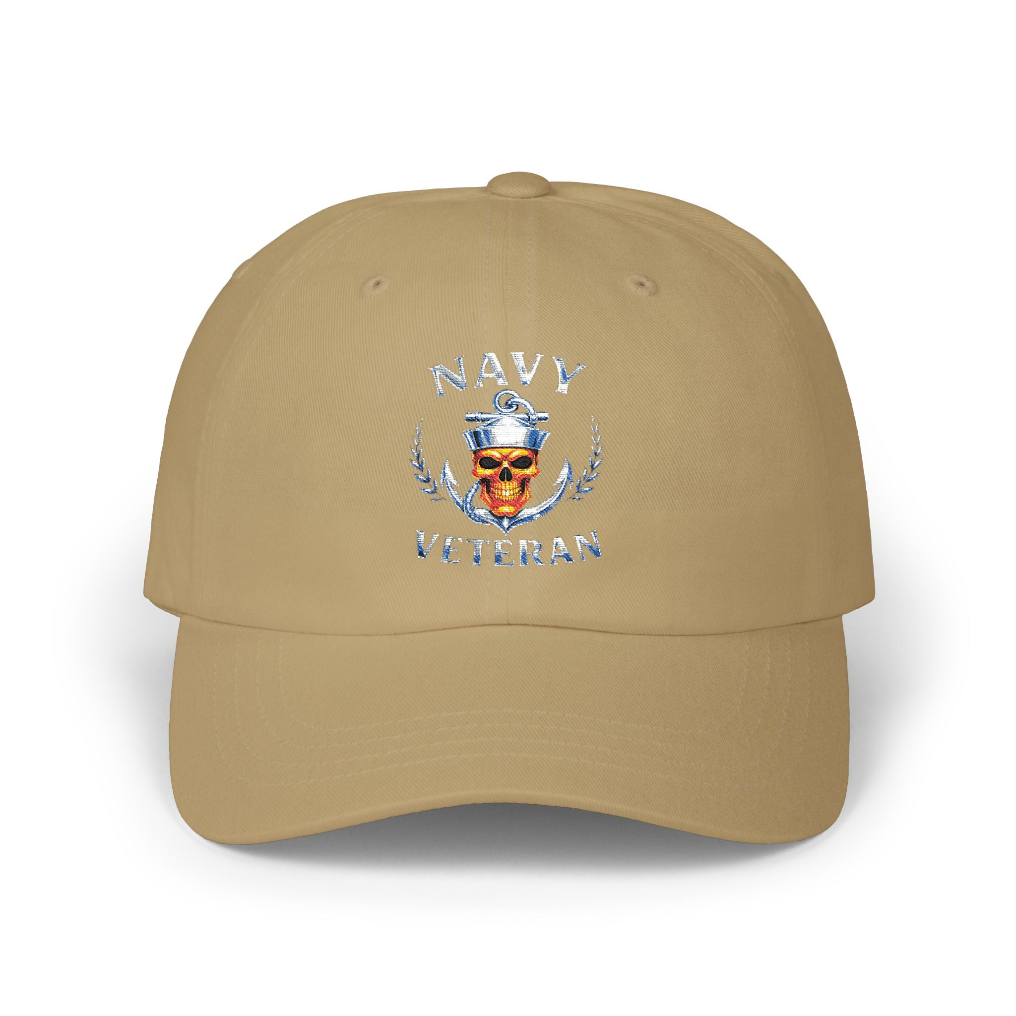 Navy Veteran Skull Dad Cap — Distressed American Flag Backstrap Hat