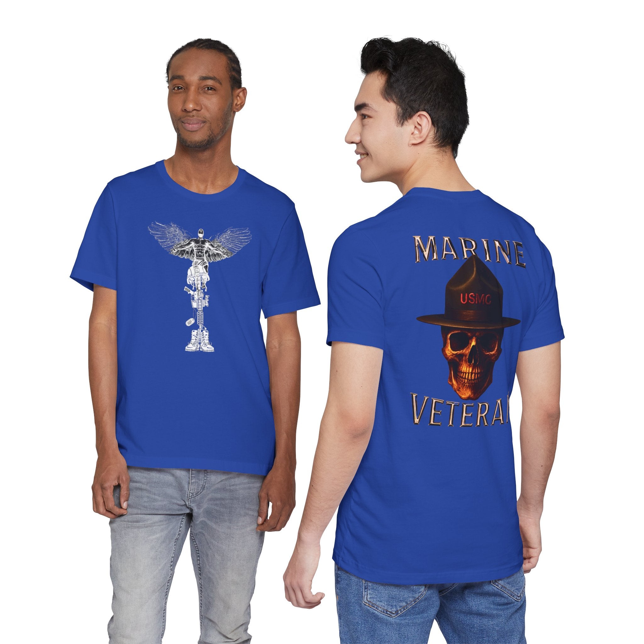 Marine Veteran Skull T‑Shirt — USMC Drill Instructor Hat Design