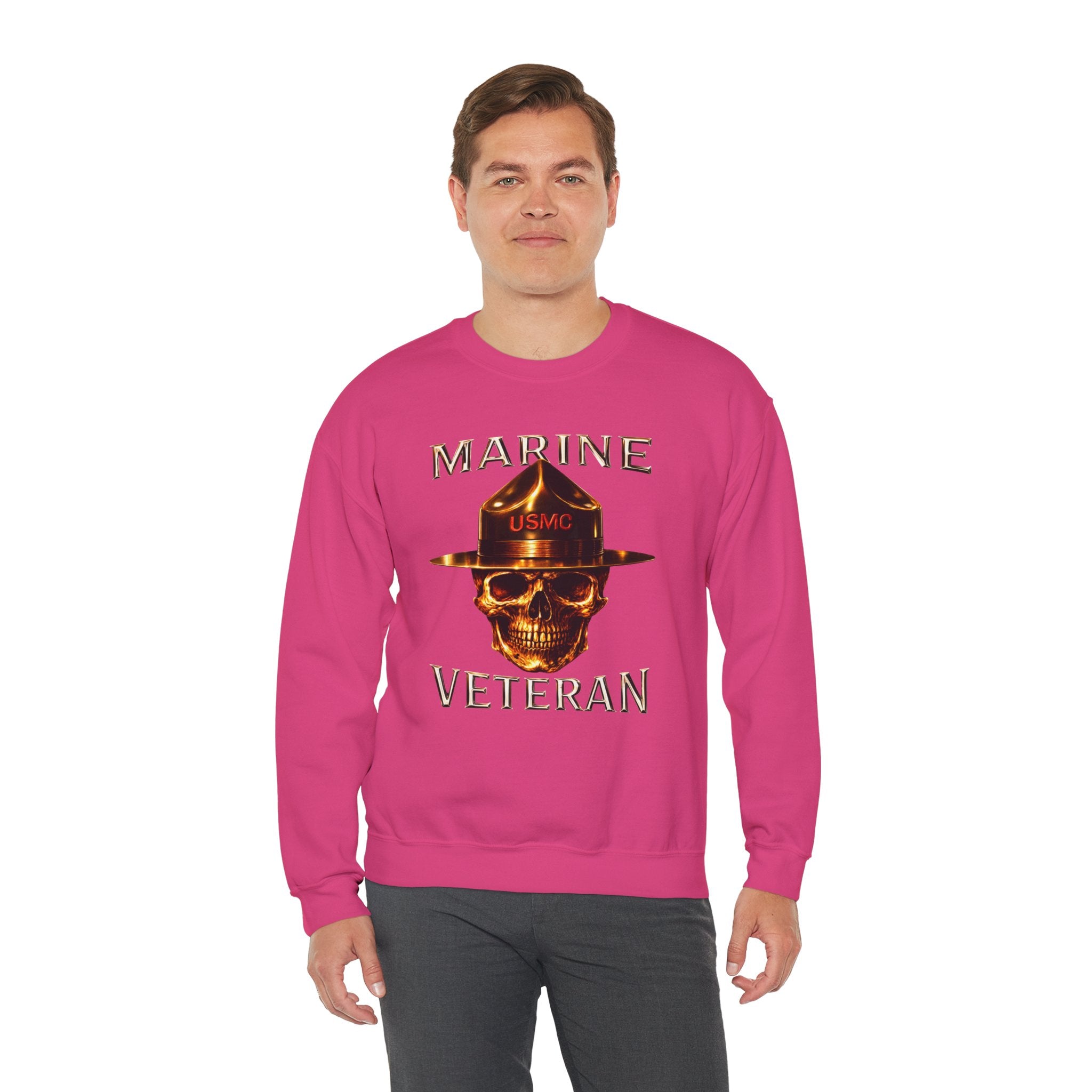 Marine Veteran Sweatshirt - USMC Skull Drill Instructor Crewneck