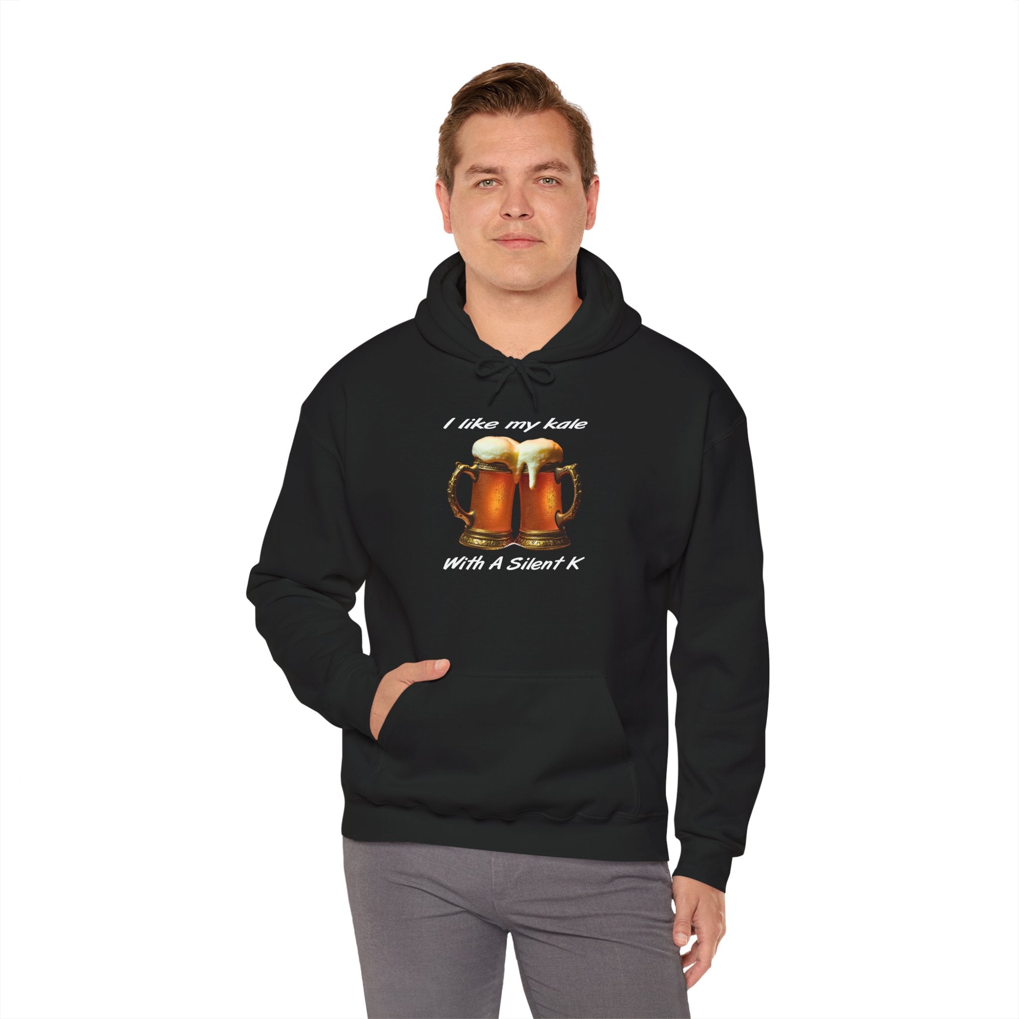 Hoodie - "I Like My Kale With A Silent K" Beer Cheers Graphic Hoodie