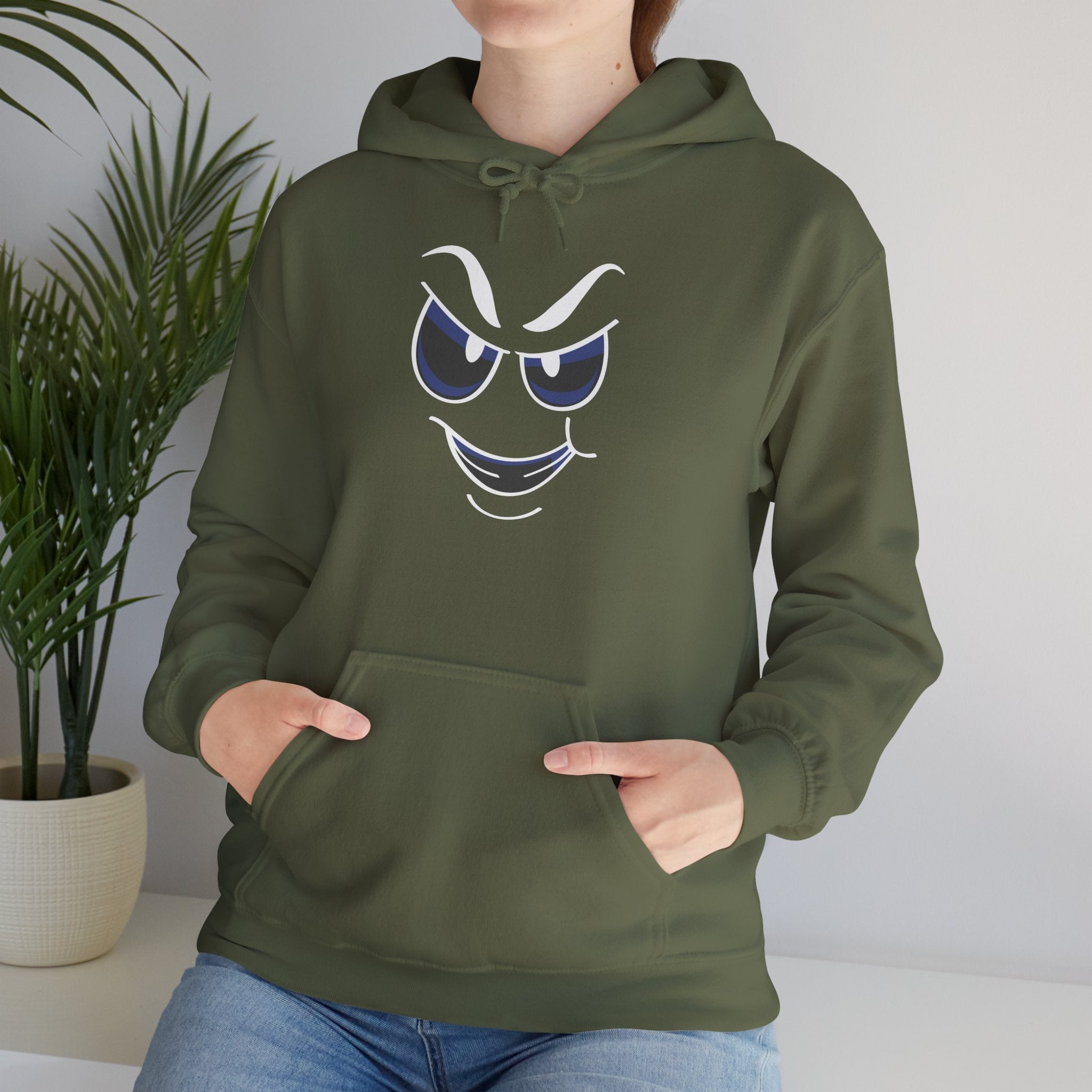 slightly mischievous Face Hoodie — Cool Grin Graphic Pullover