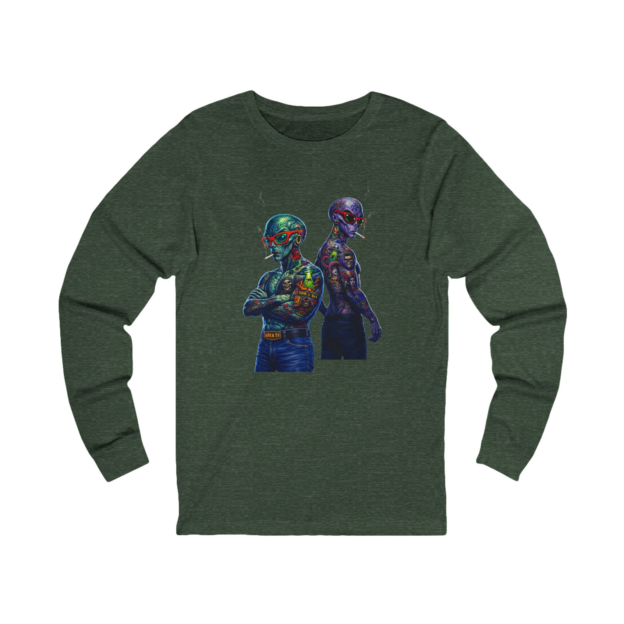 Psychedelic Alien Art Long Sleeve Tee — Colorful Cosmic Duo Graphic
