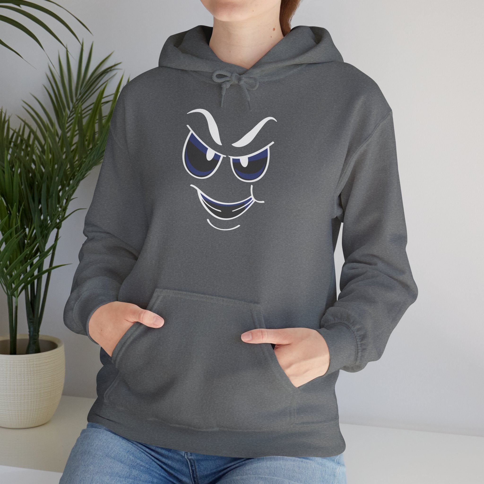 slightly mischievous Face Hoodie — Cool Grin Graphic Pullover