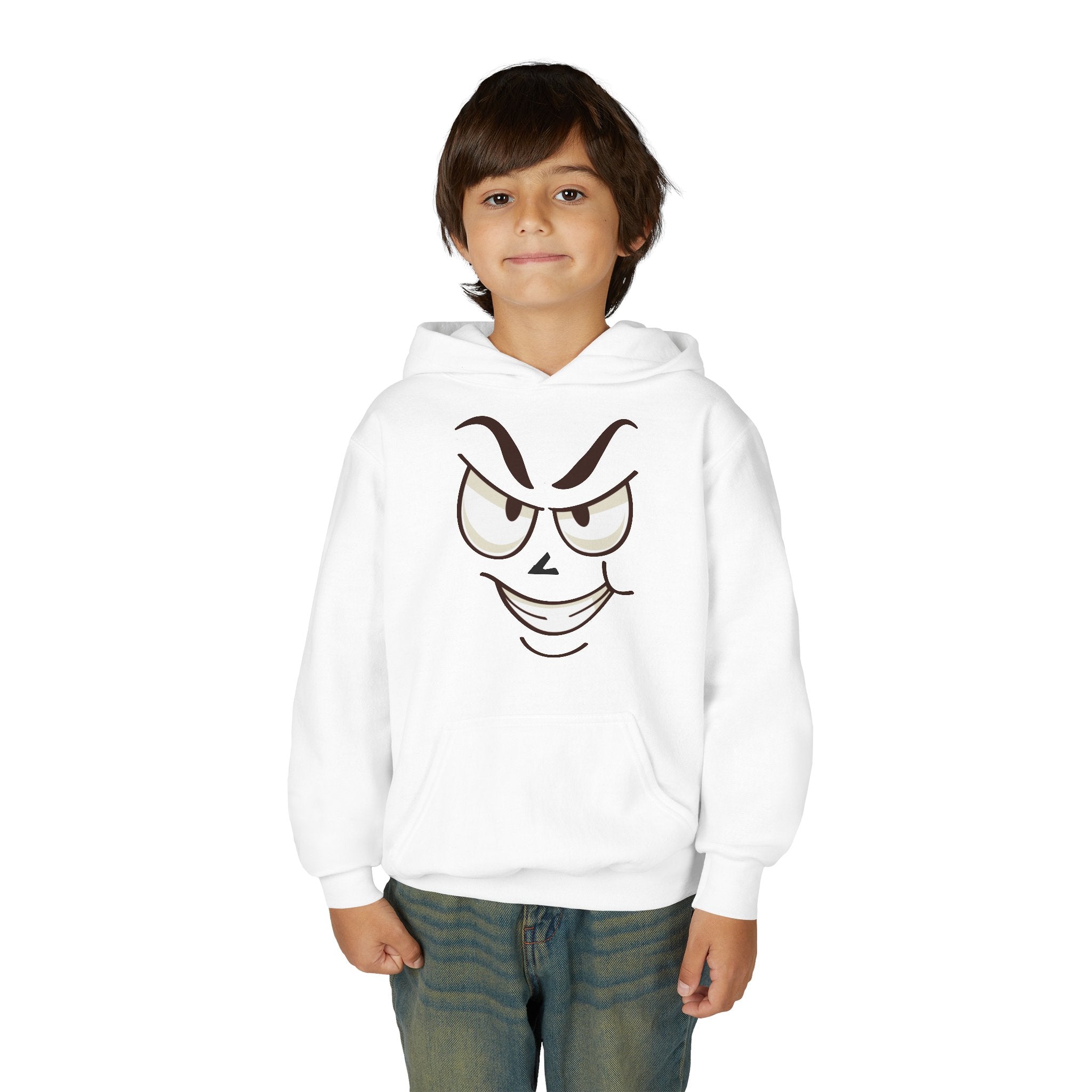 Youth Hoodie with Mischievous Face Graphic
