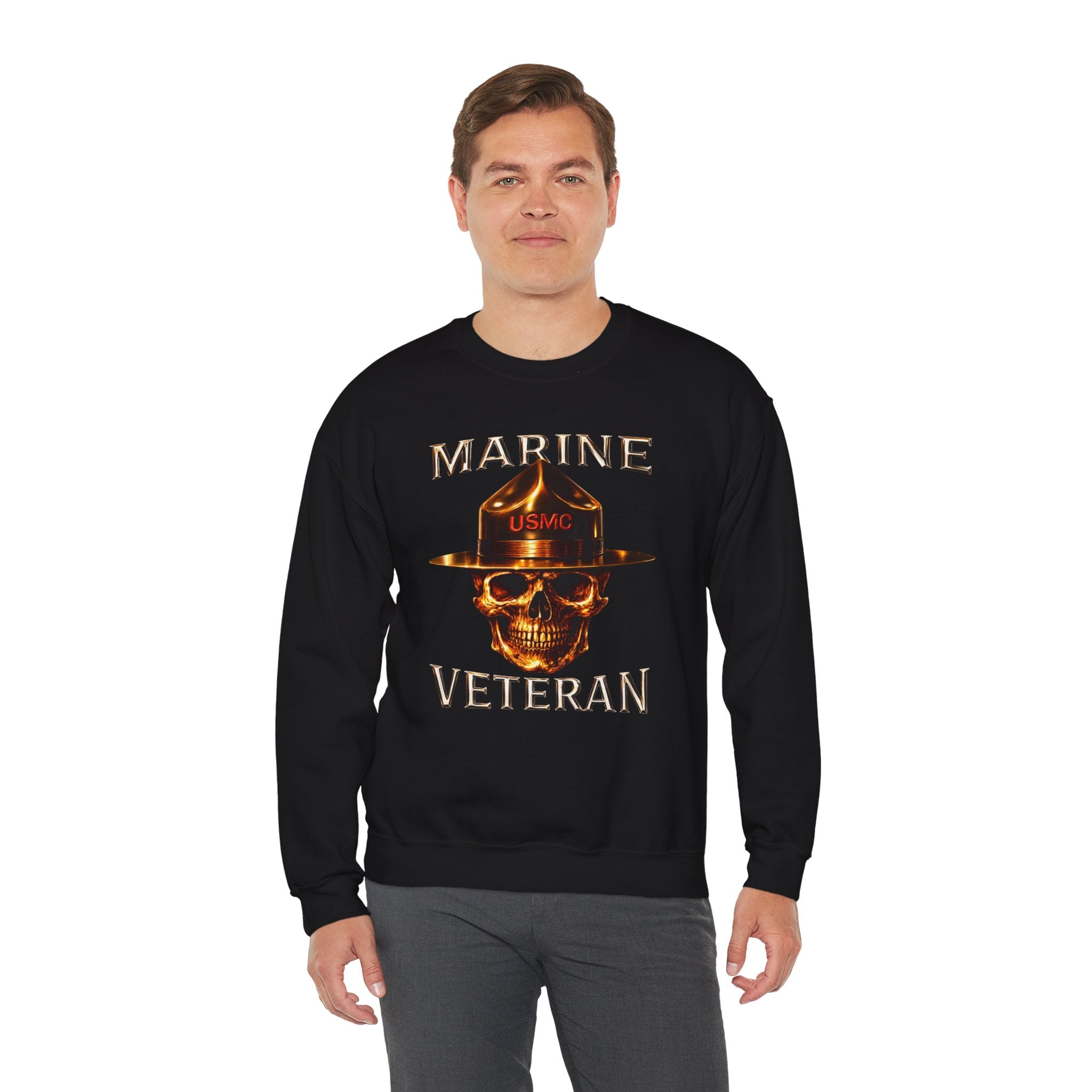 Marine Veteran Sweatshirt - USMC Skull Drill Instructor Crewneck
