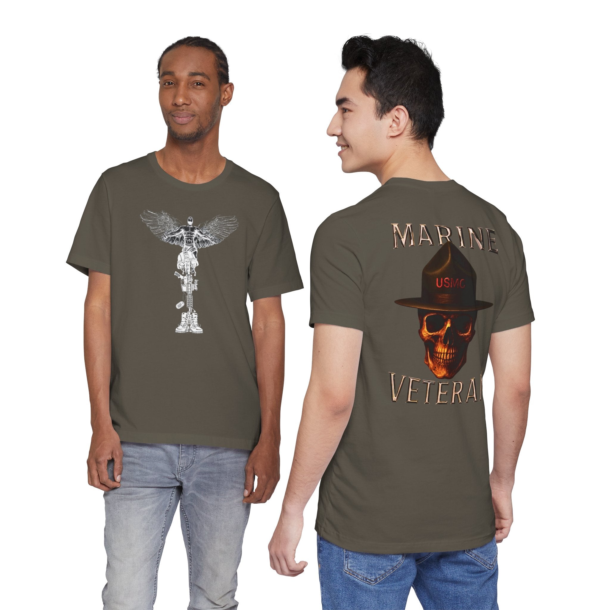 Marine Veteran Skull T‑Shirt — USMC Drill Instructor Hat Design