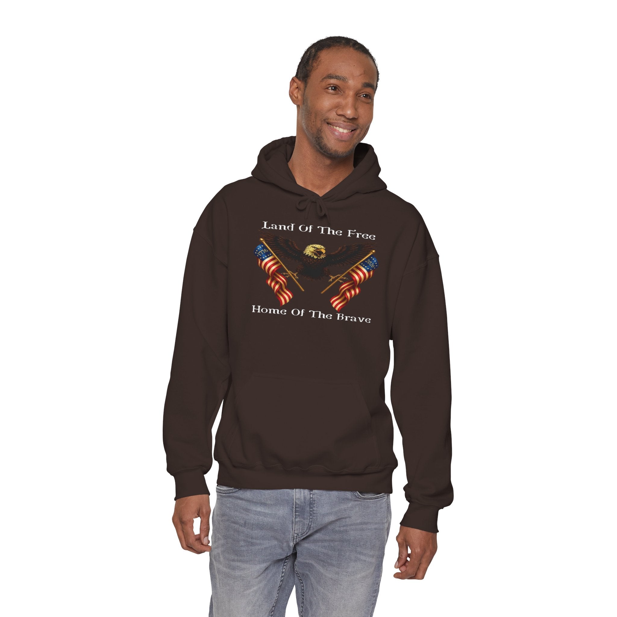 "Land of the Free, Home of the Brave" Hoodie - American Flag Eagle Sweatshirt