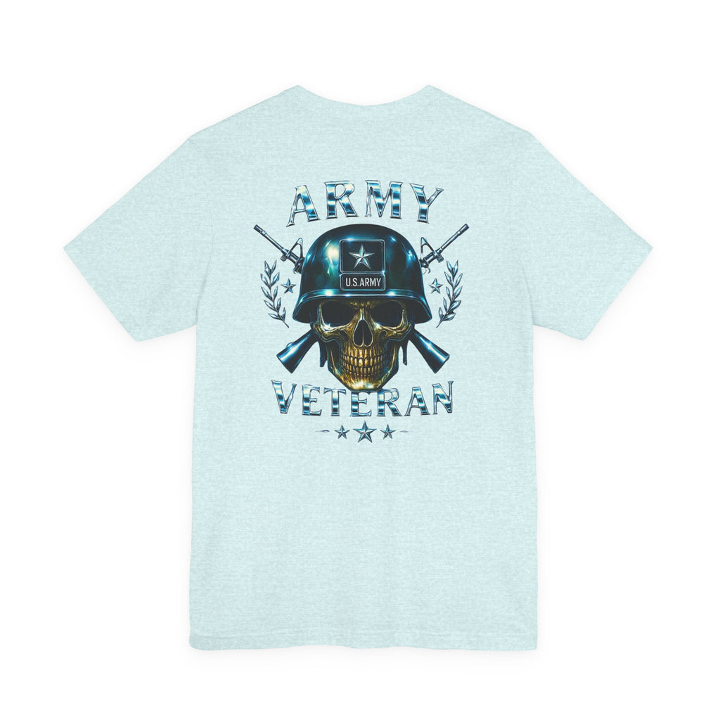 Army Veteran T-Shirt — Military Skull Helmet Back & Winged Medic Front Tee