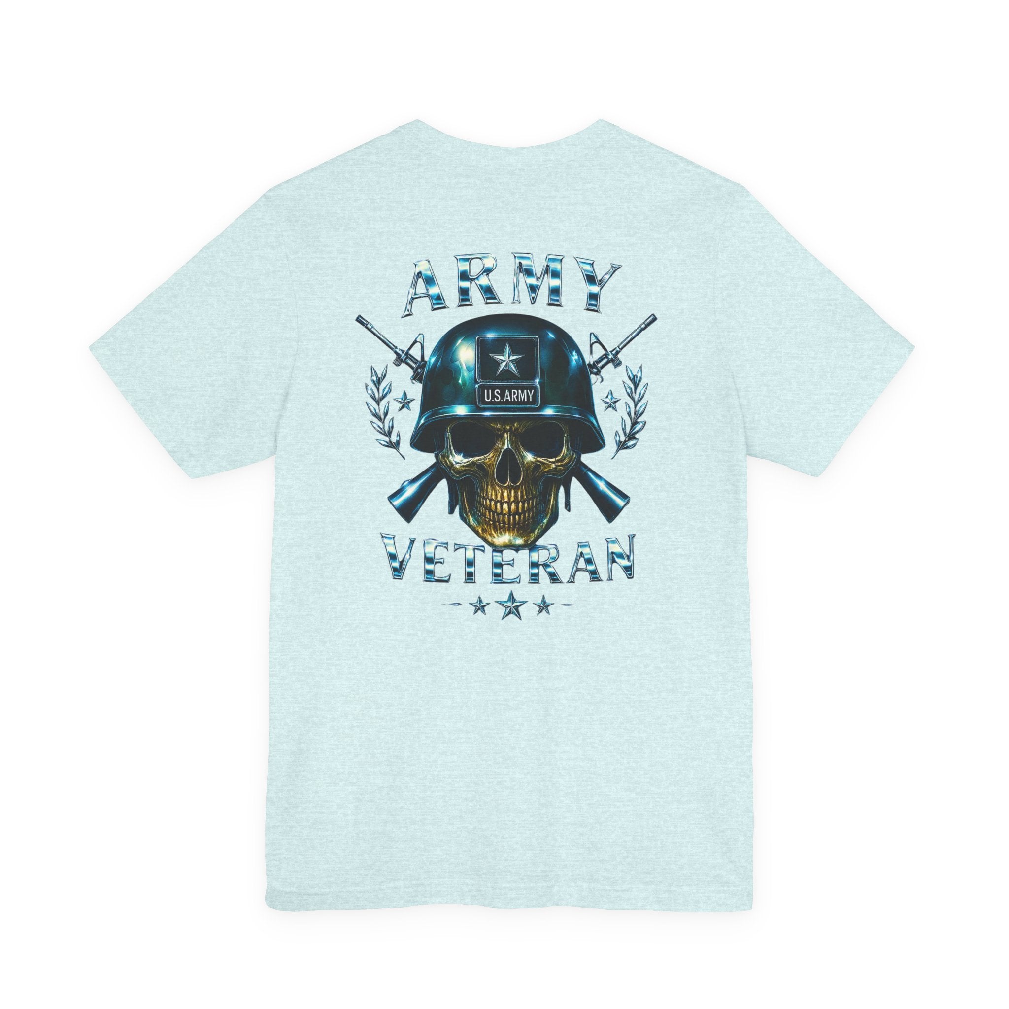 Army Veteran T-Shirt — Military Skull Helmet Back & Winged Medic Front Tee