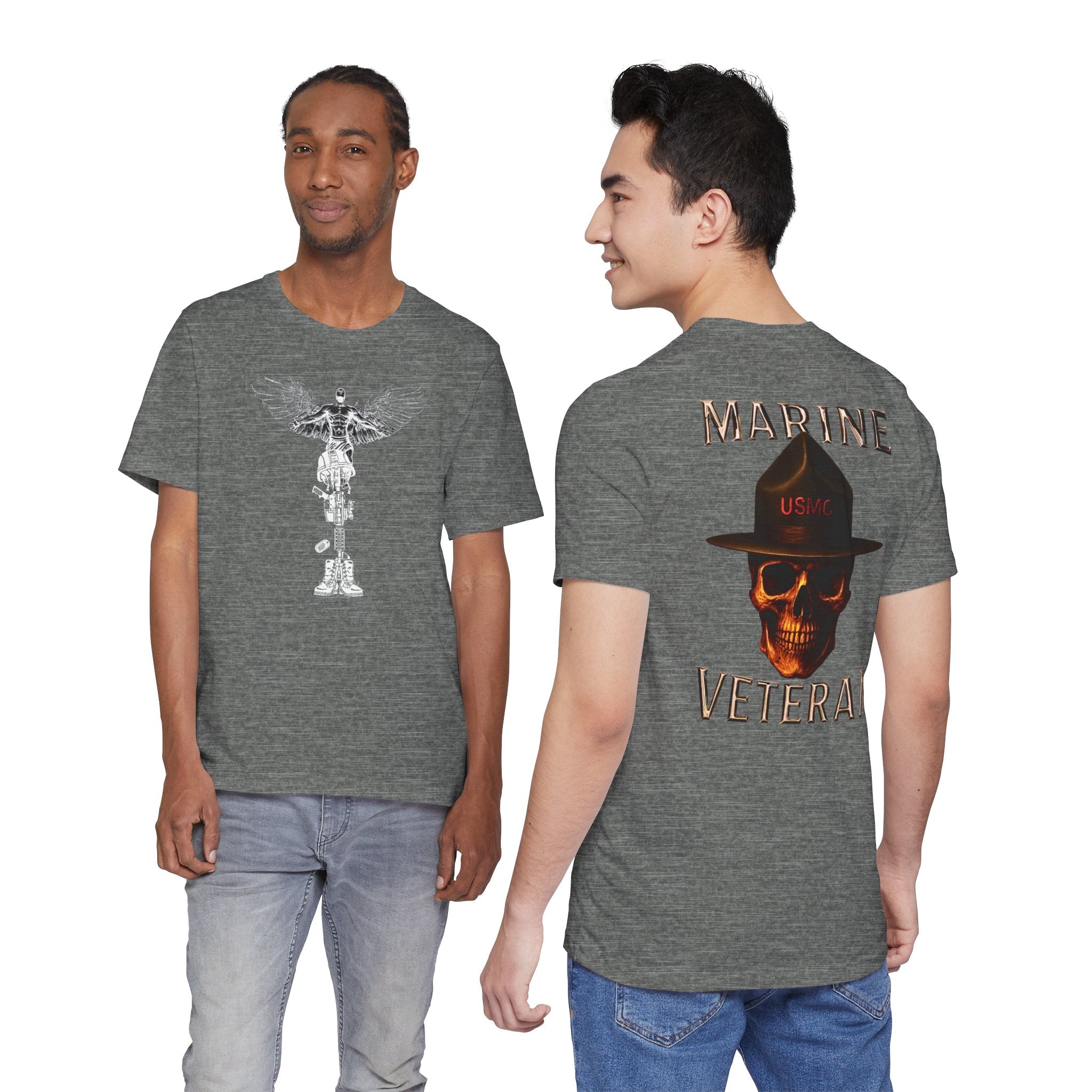 Marine Veteran Skull T‑Shirt — USMC Drill Instructor Hat Design