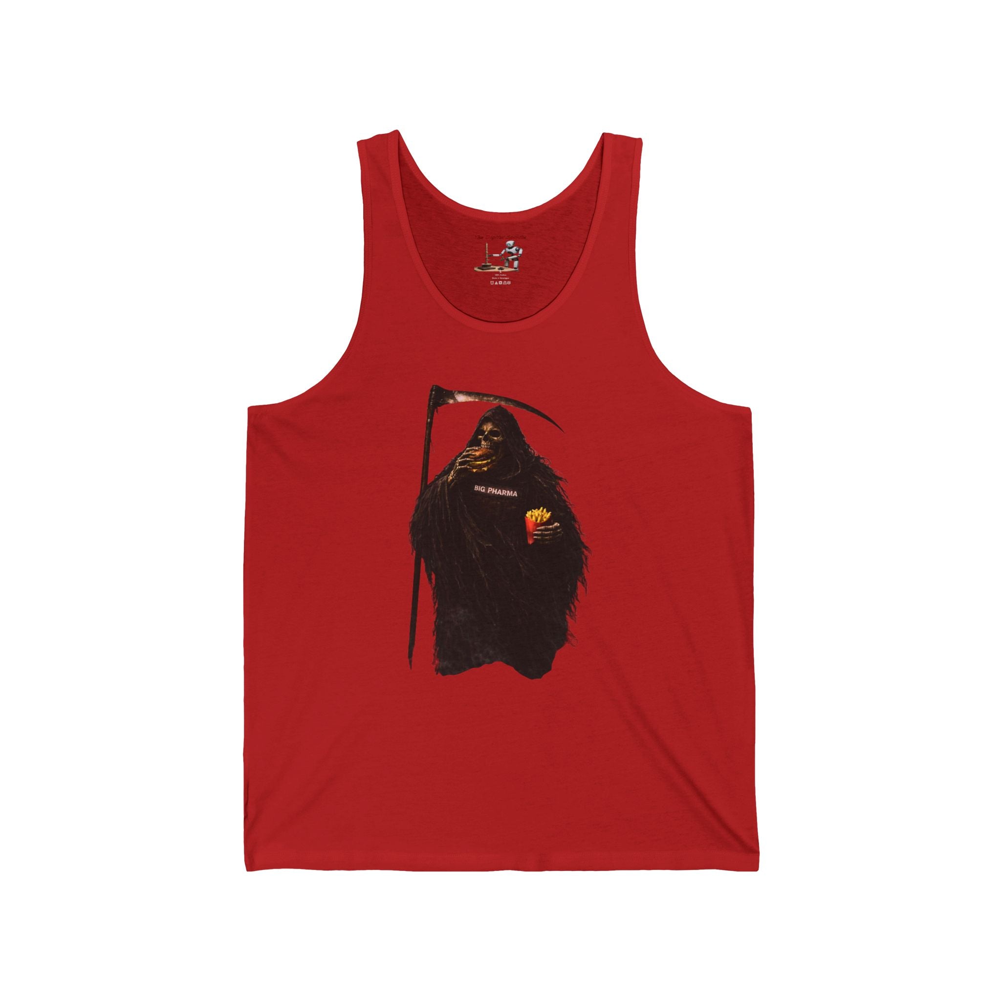 Grim Reaper Graphic Tank – Dark Humor Scythe & Candy Design