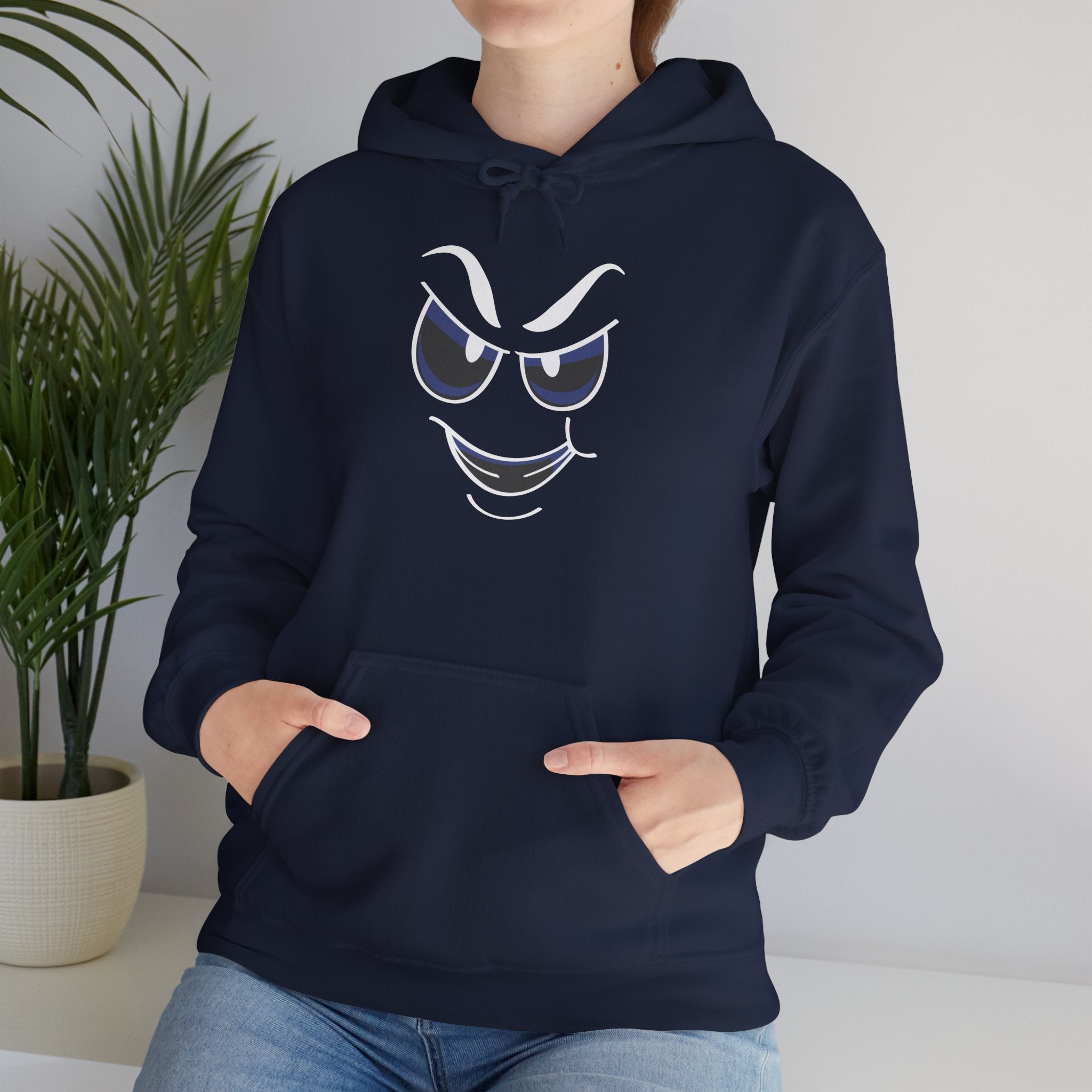 slightly mischievous Face Hoodie — Cool Grin Graphic Pullover