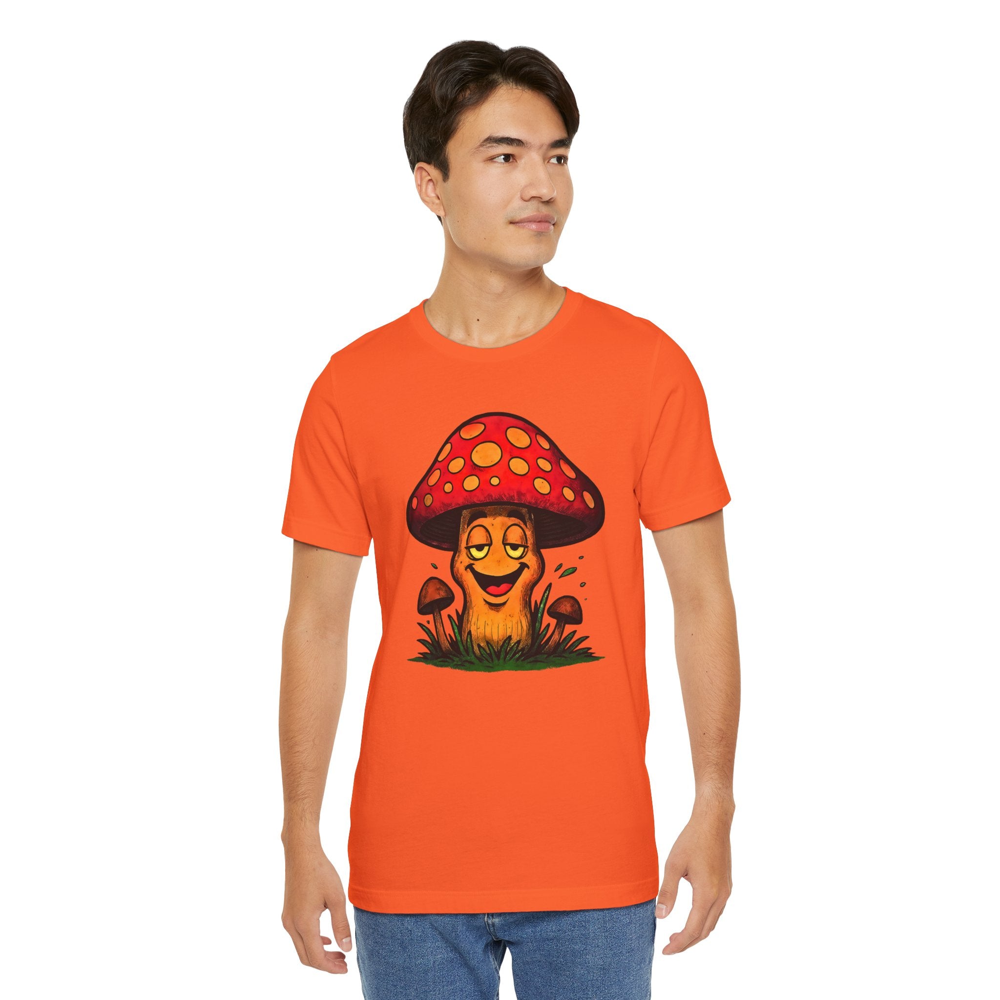 Mushroom Character Tee – Cute Smiling Red Toadstool Graphic Shirt