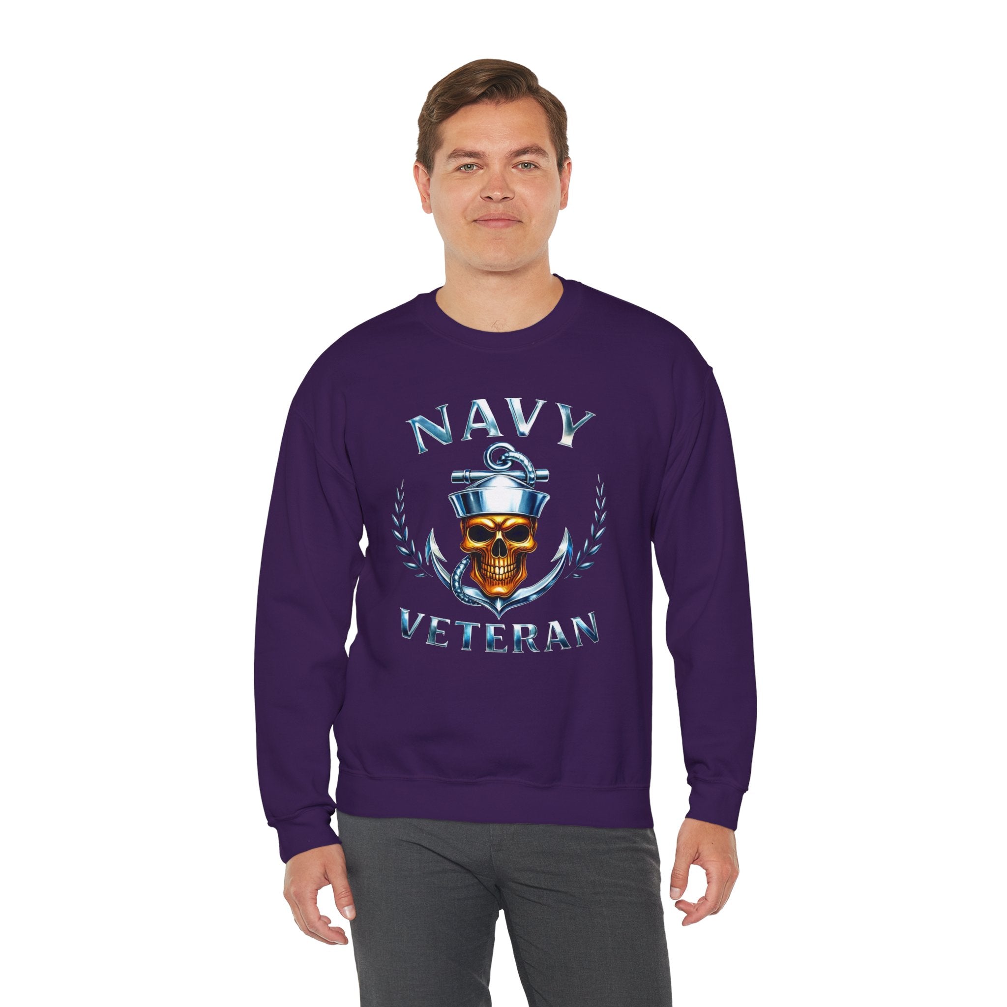 Navy Veteran Skull Anchor Crewneck Sweatshirt