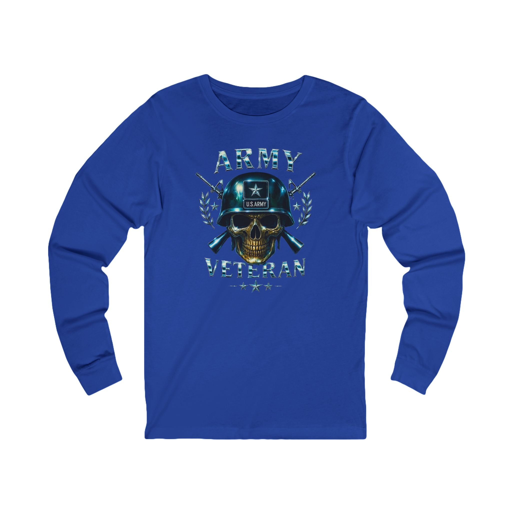 Army Veteran Skull Helmet Long Sleeve Tee — Military Tribute Shirt