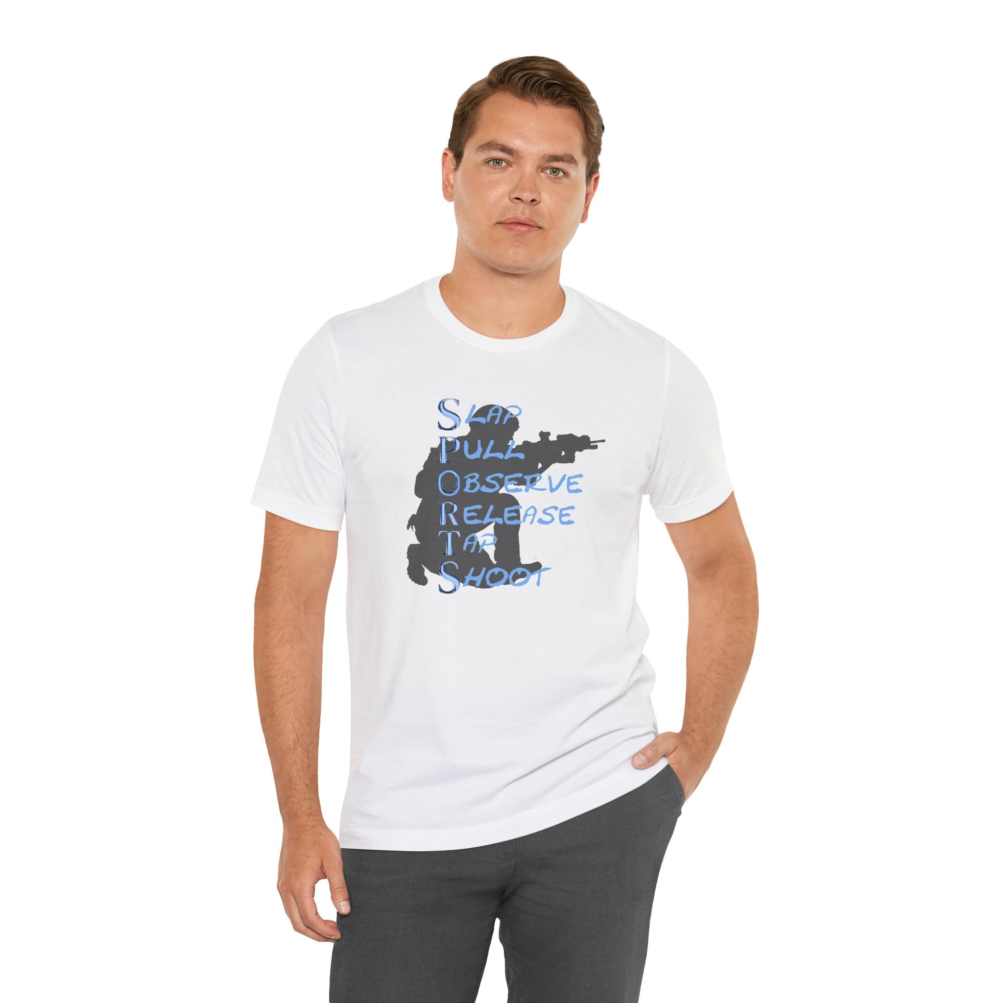 SPORTS - T-Shirt — "Stop, Pull, Observe, Release, Tap, Shoot"