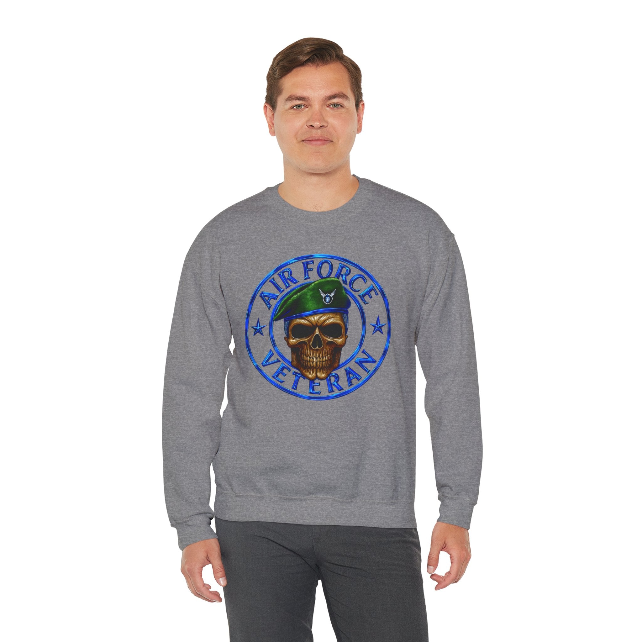 Air Force Veteran Skull Crewneck Sweatshirt — Military Veteran Pride Pullover