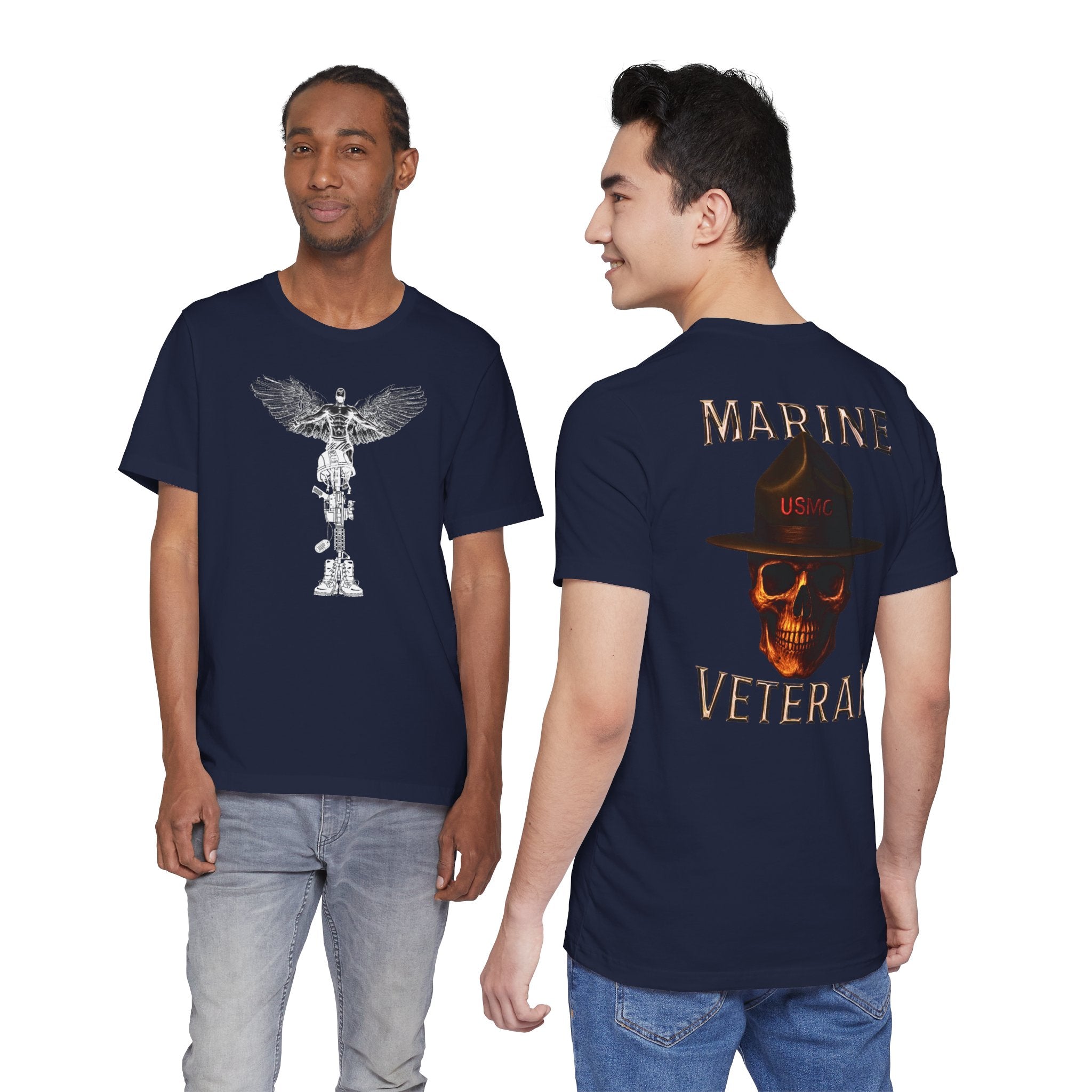 Marine Veteran Skull T‑Shirt — USMC Drill Instructor Hat Design