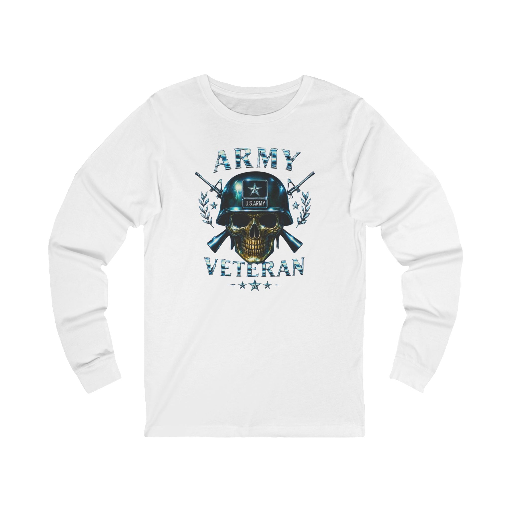 Army Veteran Skull Helmet Long Sleeve Tee — Military Tribute Shirt