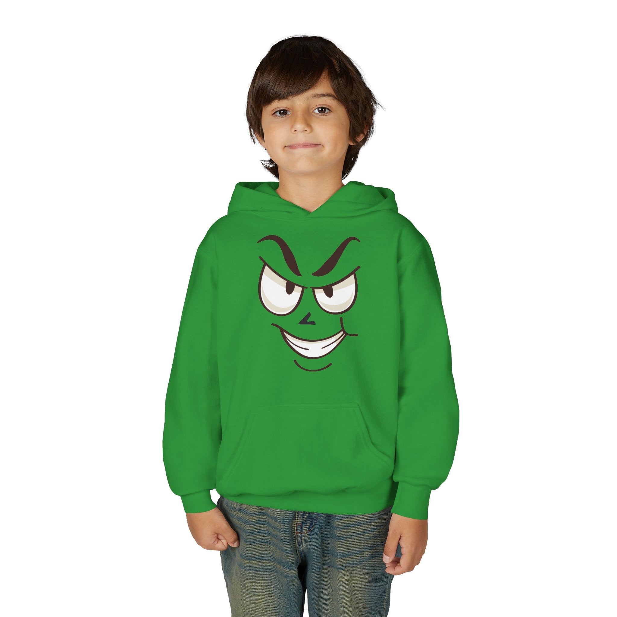 Youth Hoodie with Mischievous Face Graphic