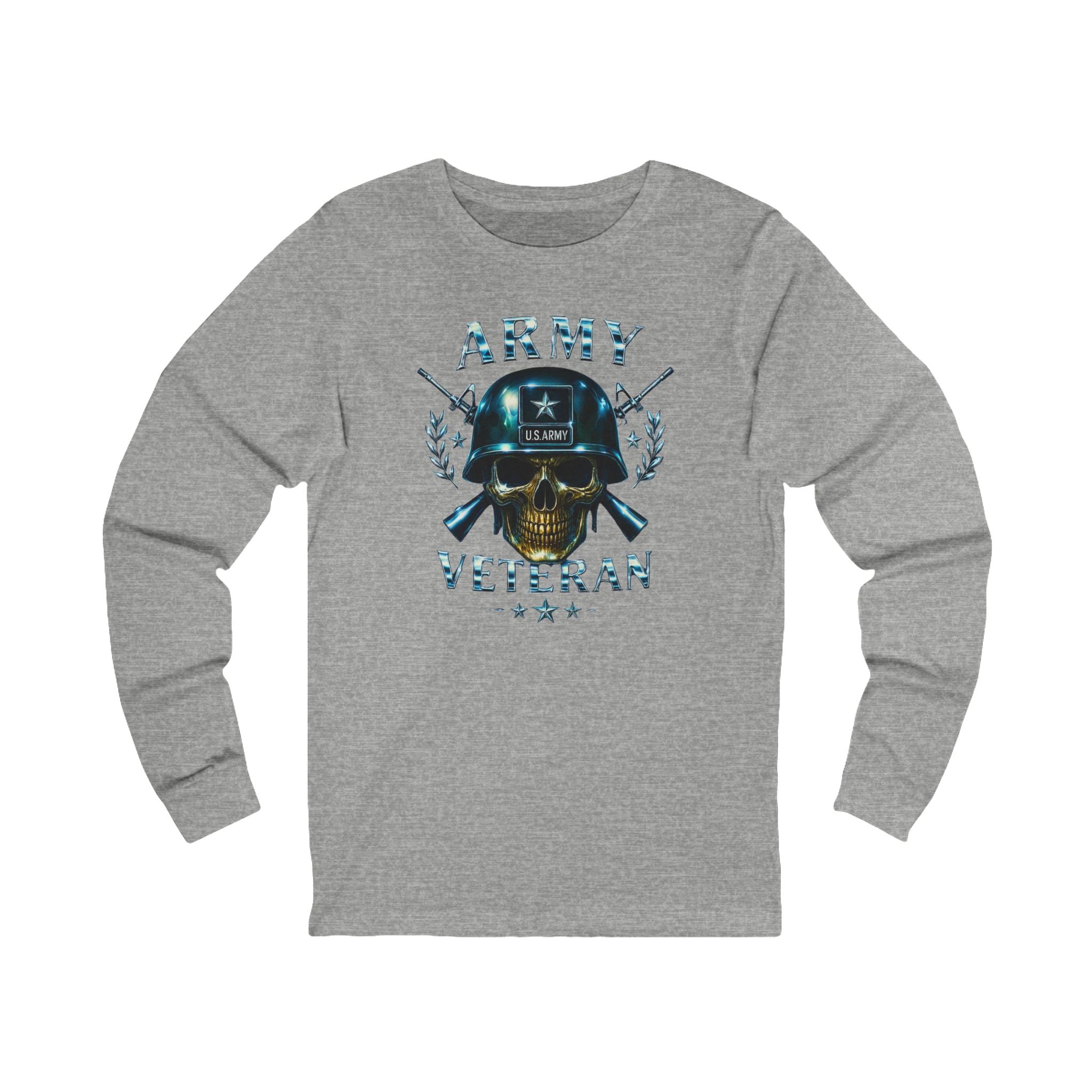 Army Veteran Skull Helmet Long Sleeve Tee — Military Tribute Shirt