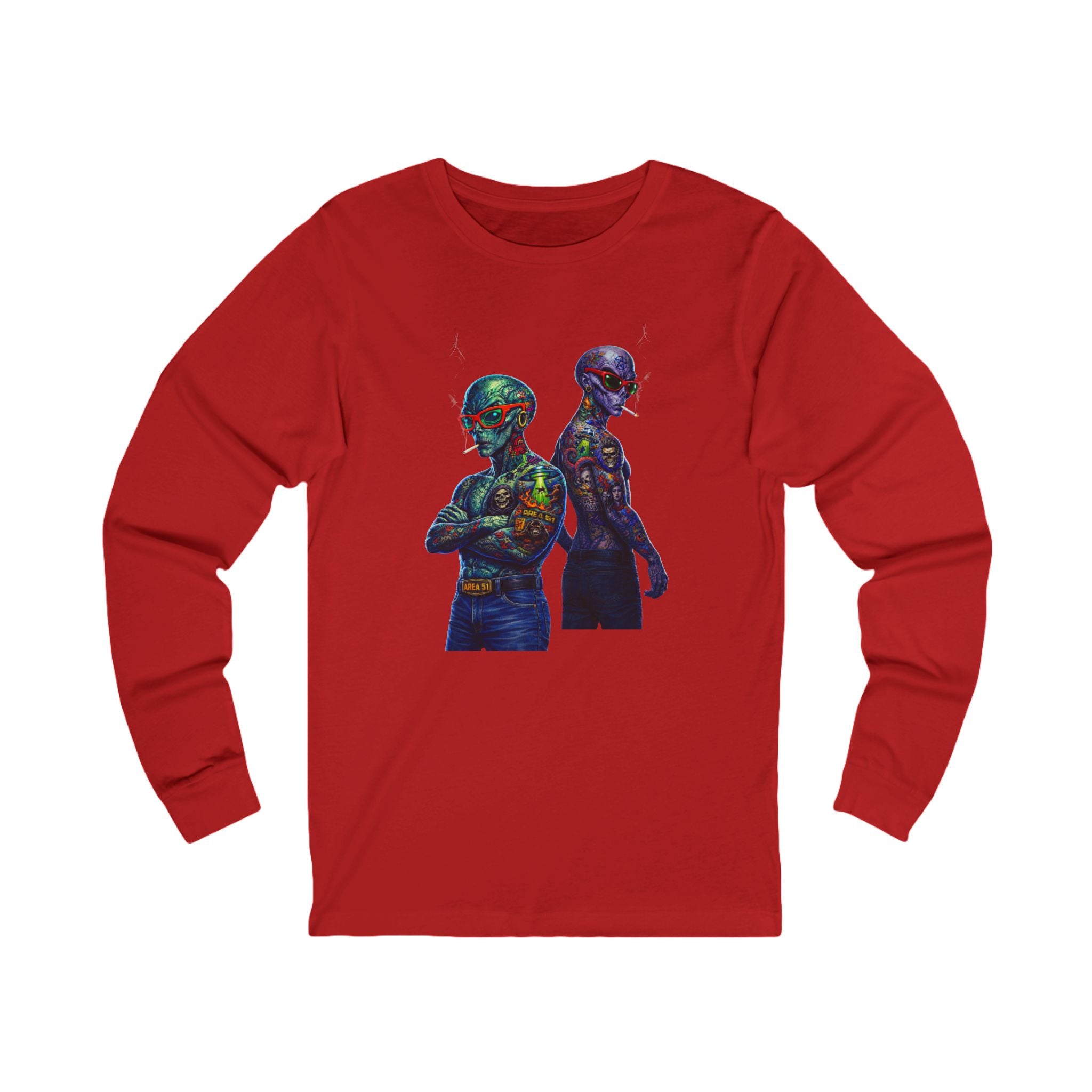 Psychedelic Alien Art Long Sleeve Tee — Colorful Cosmic Duo Graphic