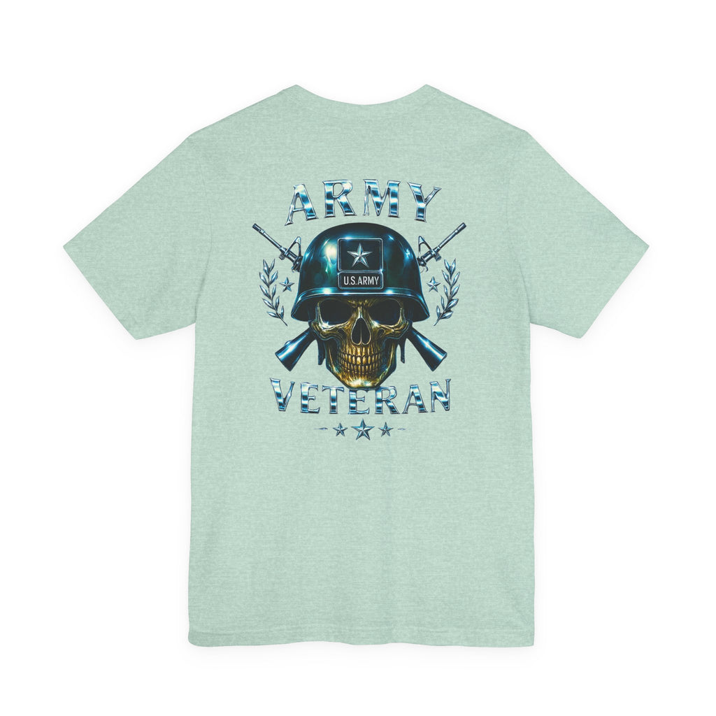 Army Veteran T-Shirt — Military Skull Helmet Back & Winged Medic Front Tee