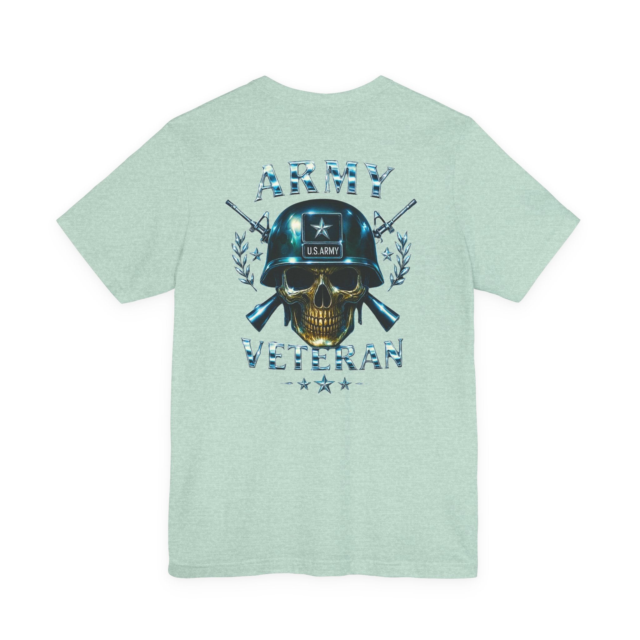 Army Veteran T-Shirt — Military Skull Helmet Back & Winged Medic Front Tee