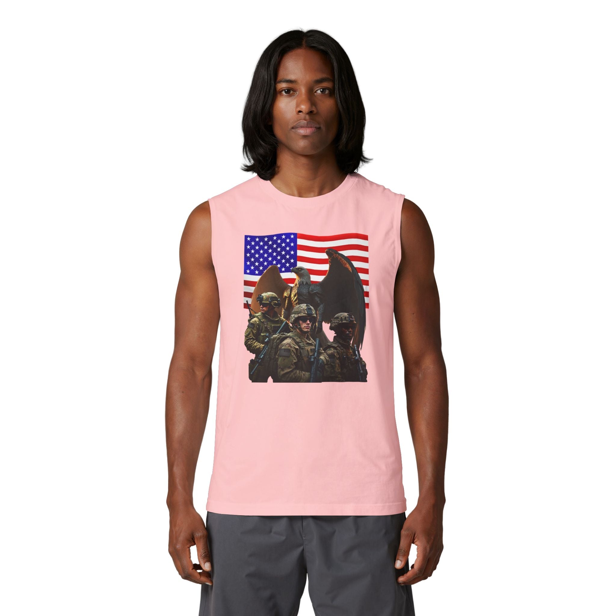 Eagle On Watch Tank Top — American Flag Soldiers Graphic