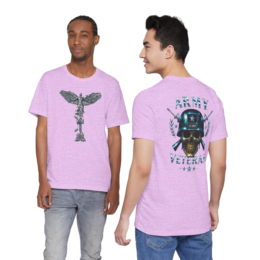 Army Veteran T-Shirt — Military Skull Helmet Back & Winged Medic Front Tee