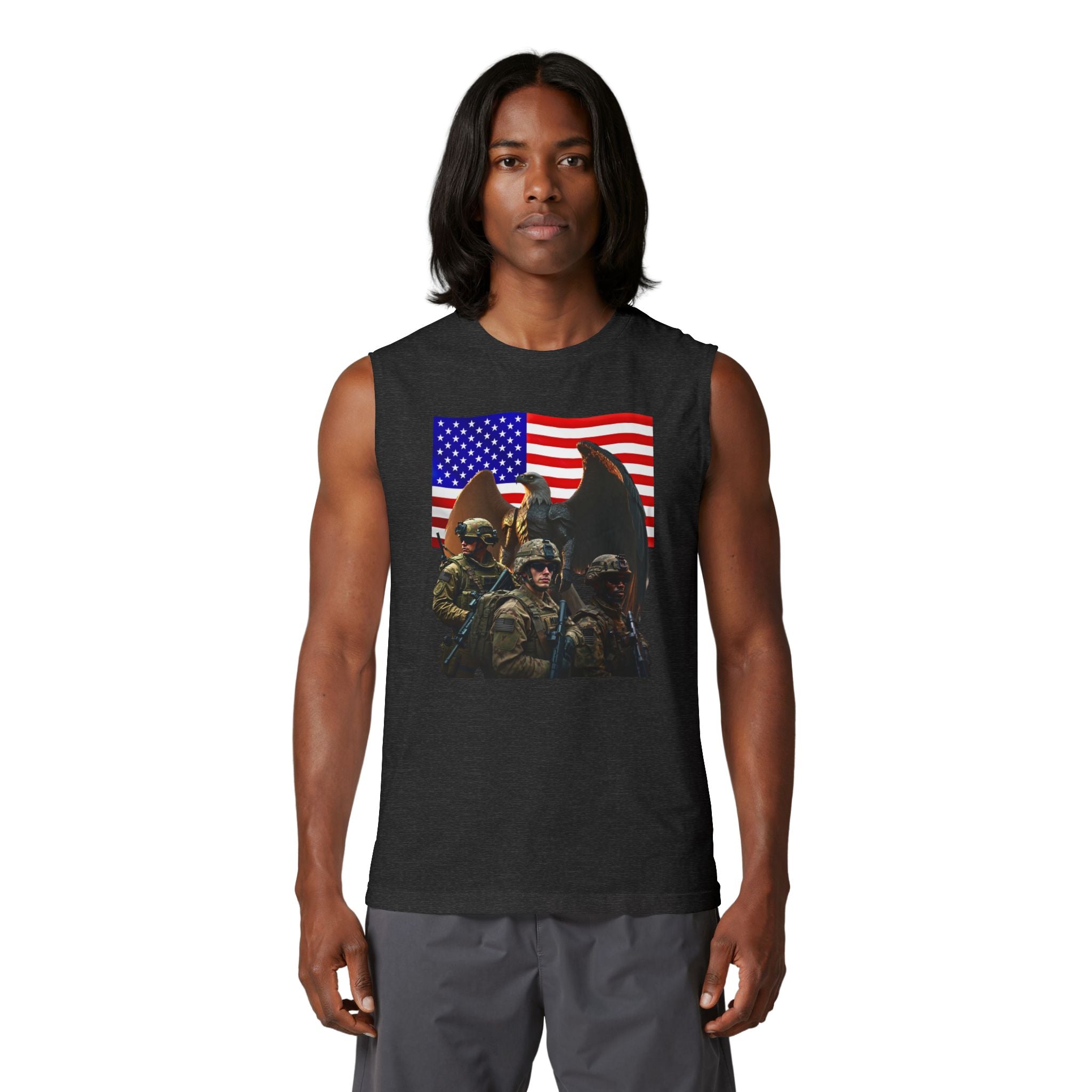 Eagle On Watch Tank Top — American Flag Soldiers Graphic