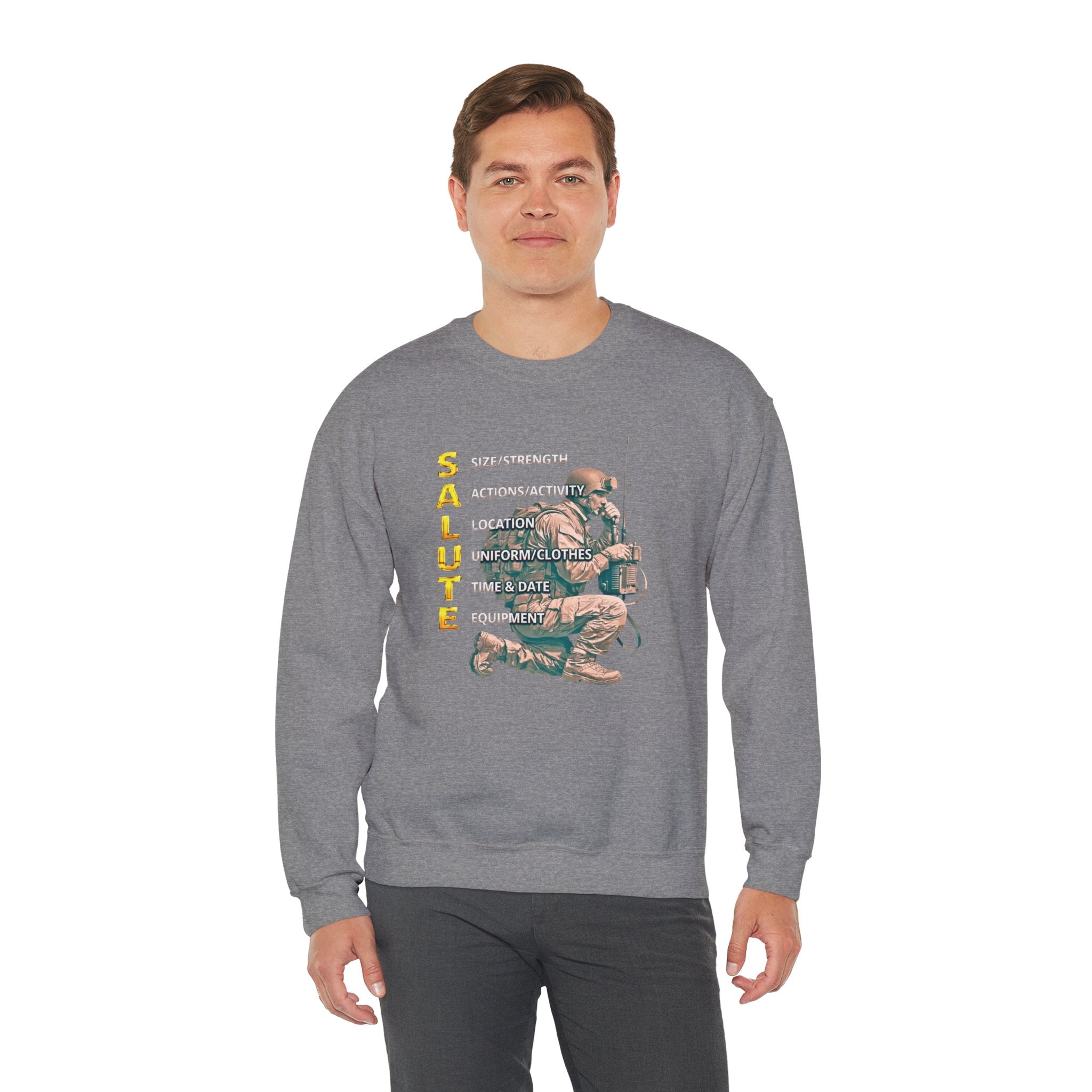Salute Military Crewneck Sweatshirt — Tactical Kneeling Soldier Design