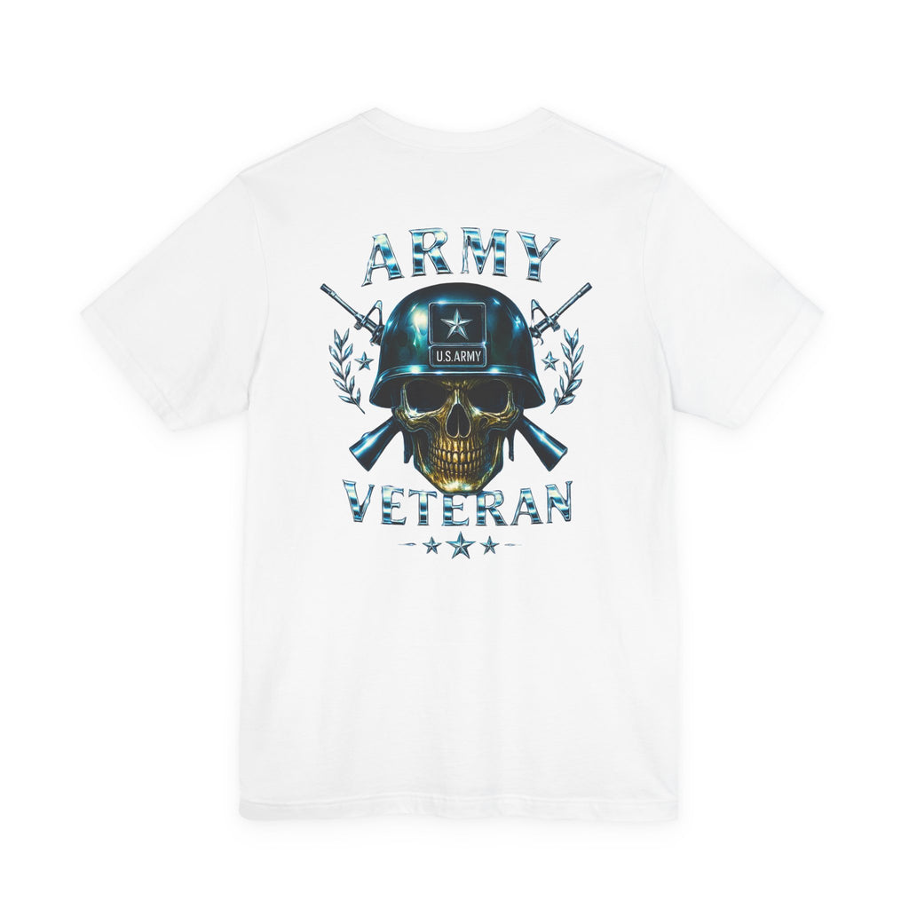 Army Veteran T-Shirt — Military Skull Helmet Back & Winged Medic Front Tee