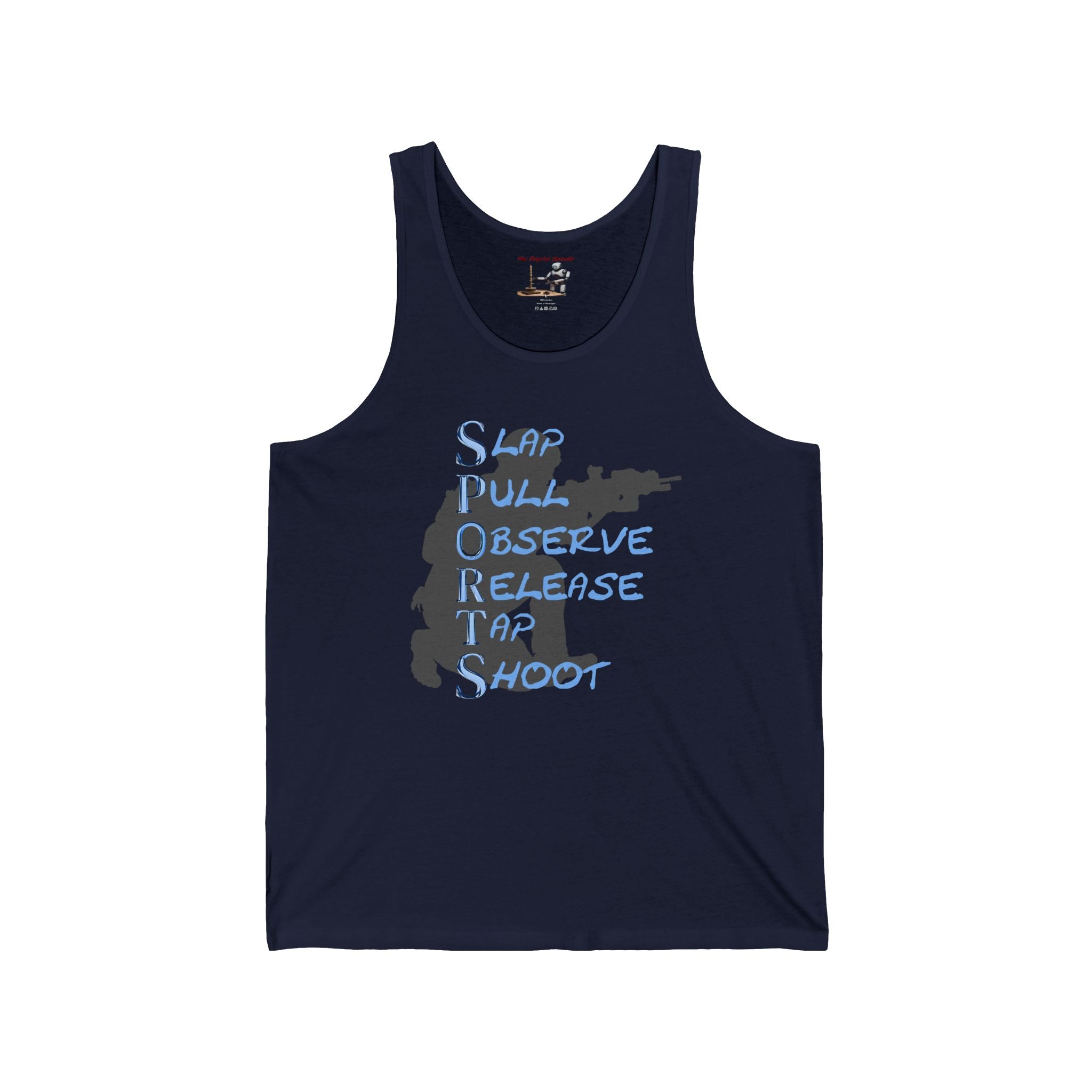 SPORTS Tank Top — "Stop, Observe, Release, Take, Shoot" Graphic