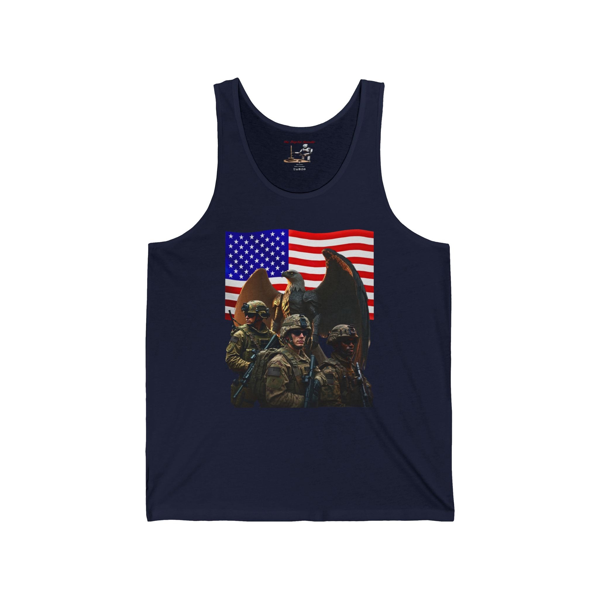 Eagle On Watch Tank Top – Soldiers with American Flag & Eagle Graphic