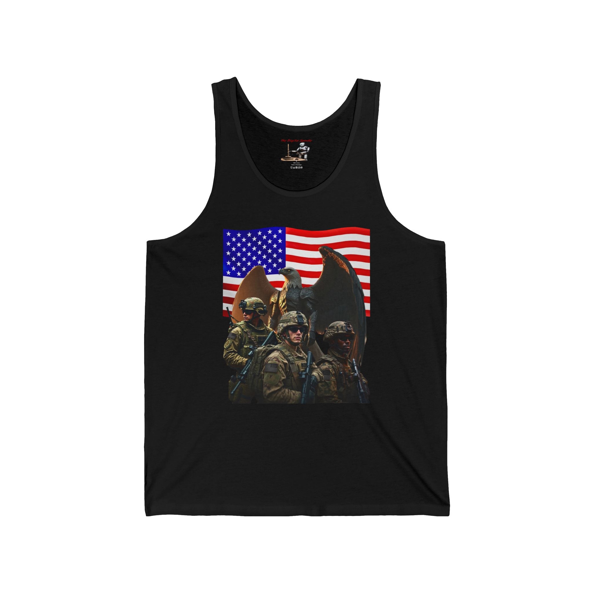 Eagle On Watch Tank Top – Soldiers with American Flag & Eagle Graphic