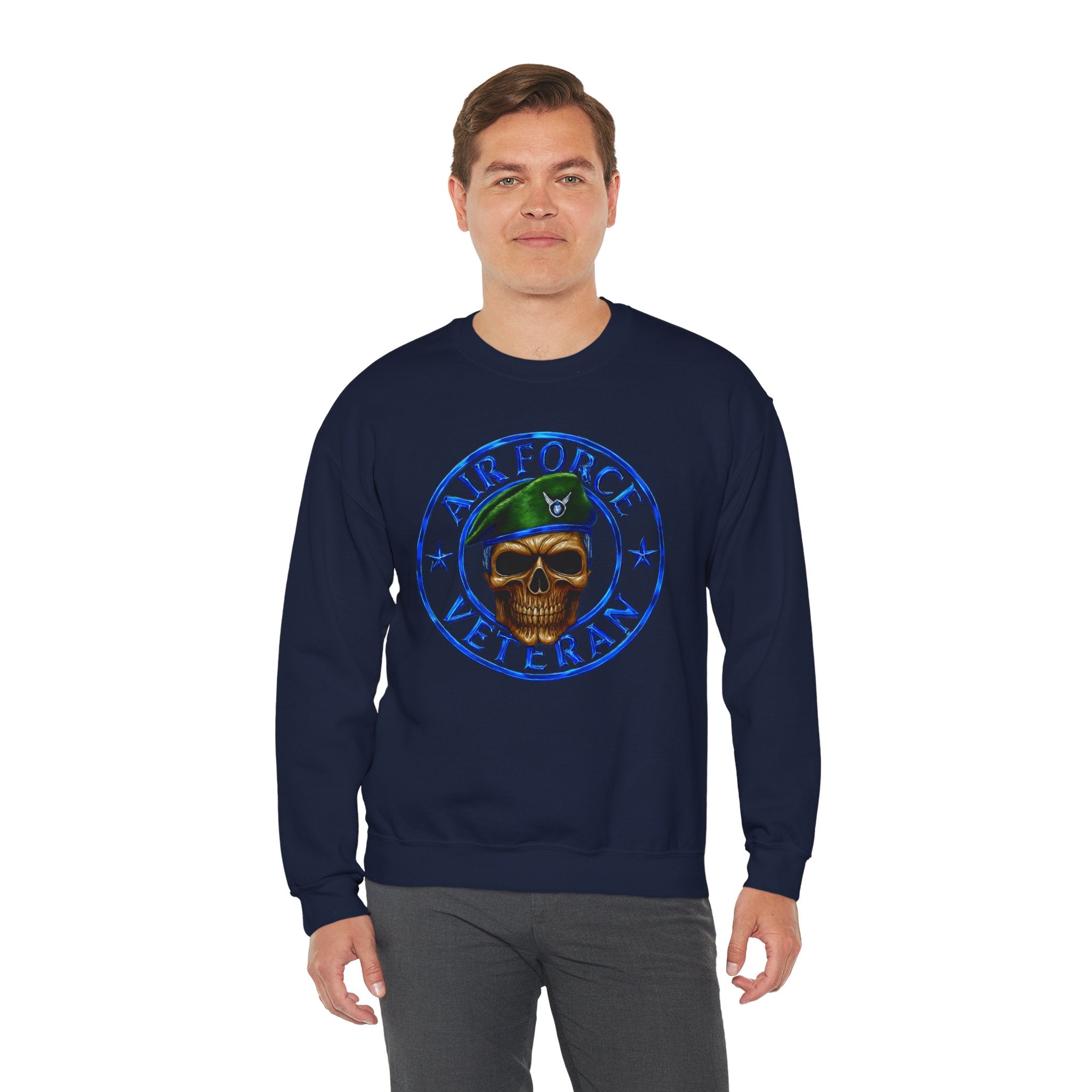 Air Force Veteran Skull Crewneck Sweatshirt — Military Veteran Pride Pullover