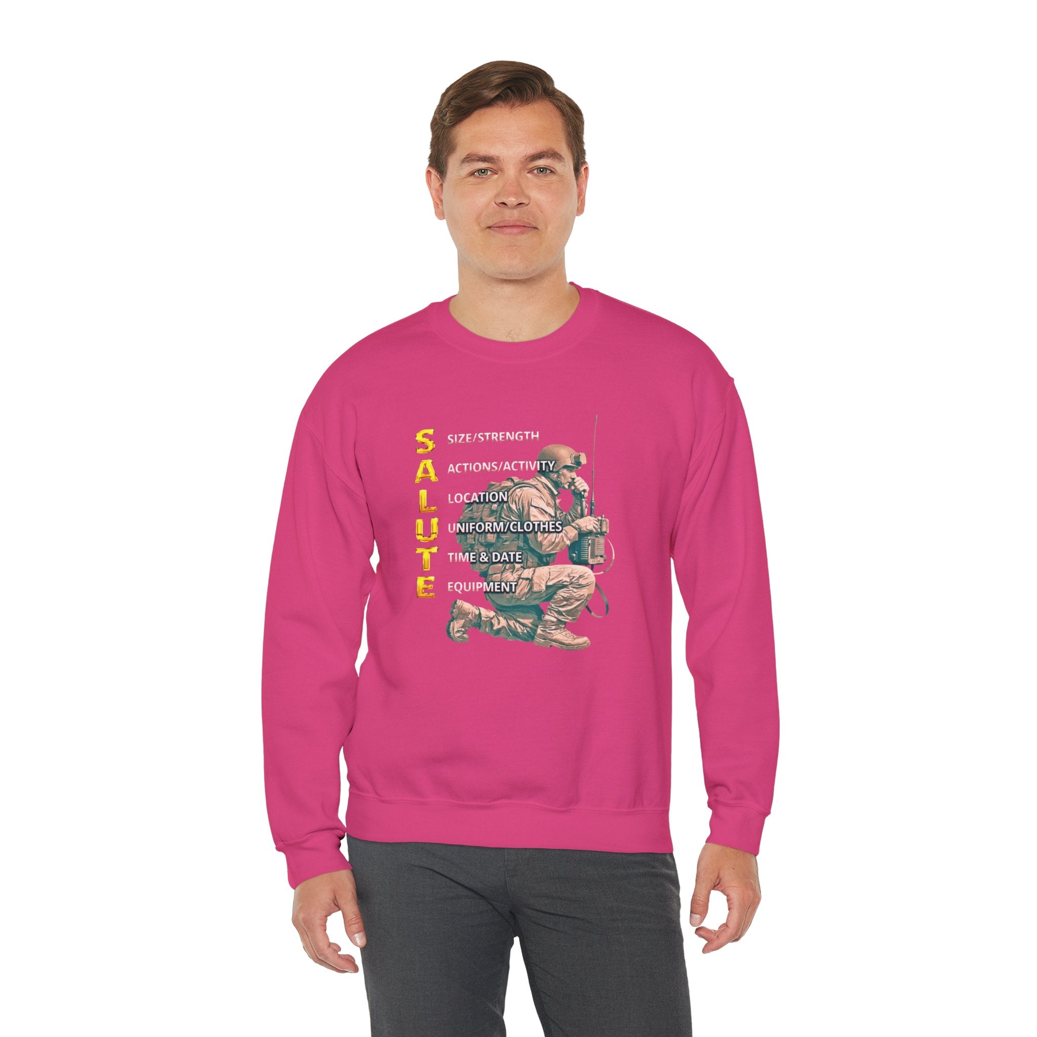 Salute Military Crewneck Sweatshirt — Tactical Kneeling Soldier Design