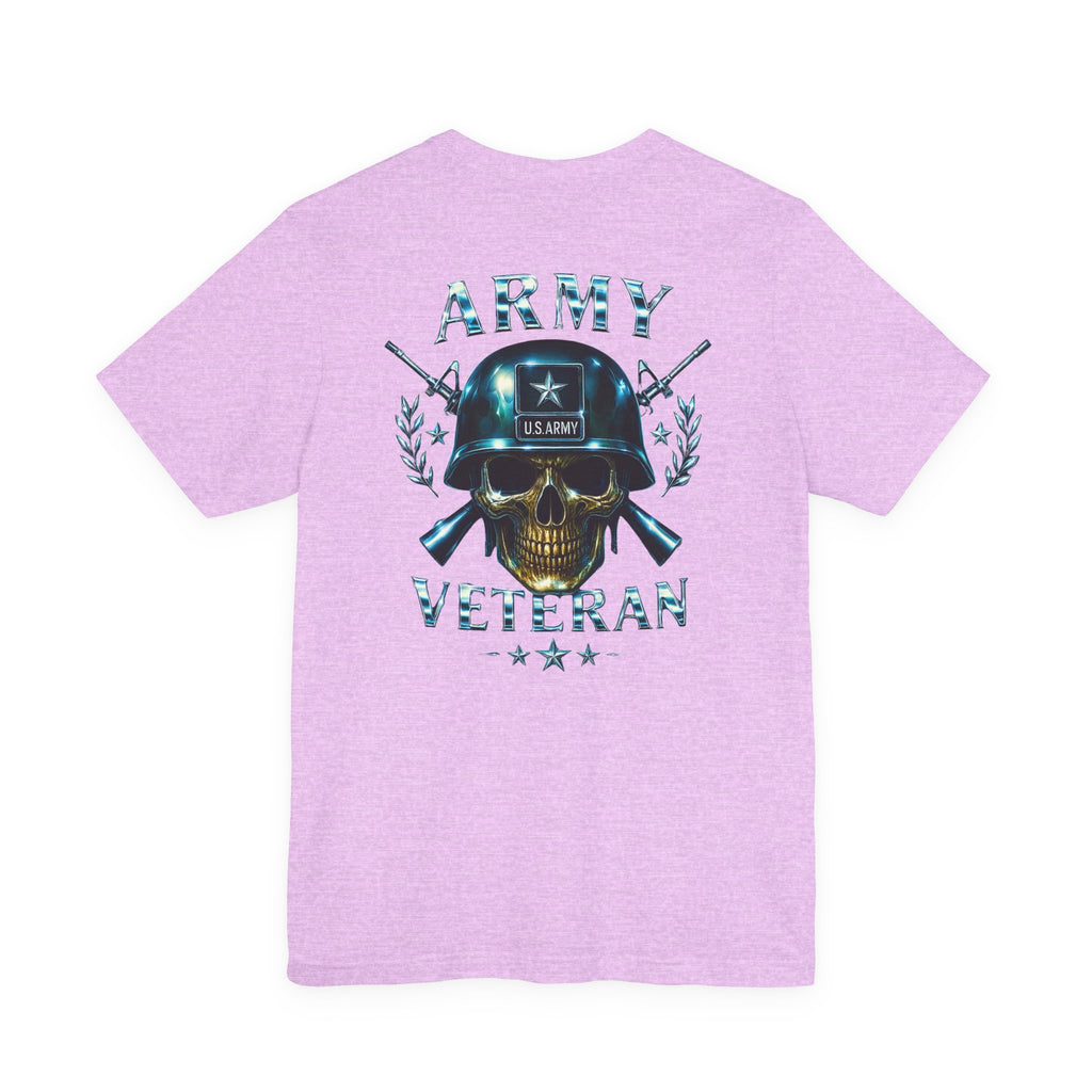 Army Veteran T-Shirt — Military Skull Helmet Back & Winged Medic Front Tee