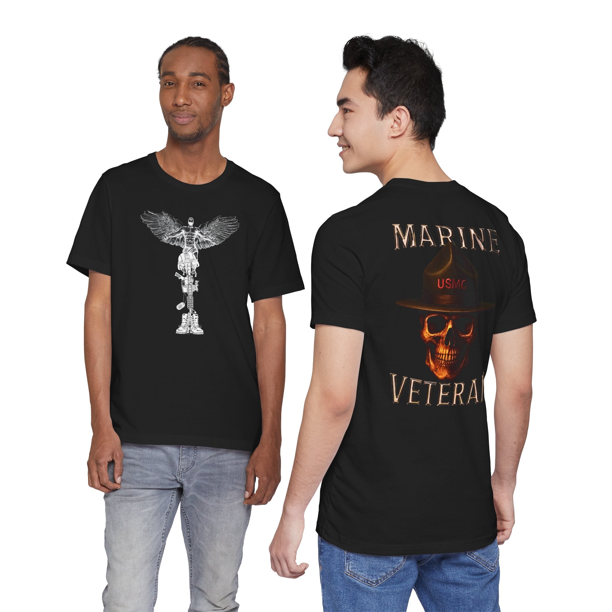 Marine Veteran Skull T‑Shirt — USMC Drill Instructor Hat Design