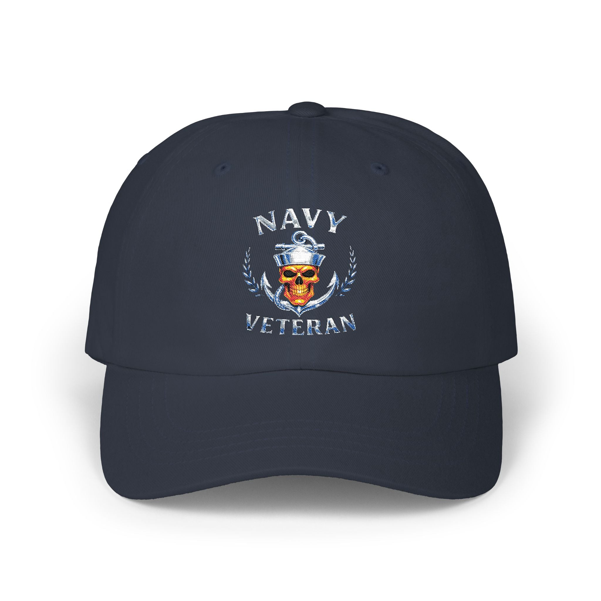 Navy Veteran Skull Dad Cap — Distressed American Flag Backstrap Hat