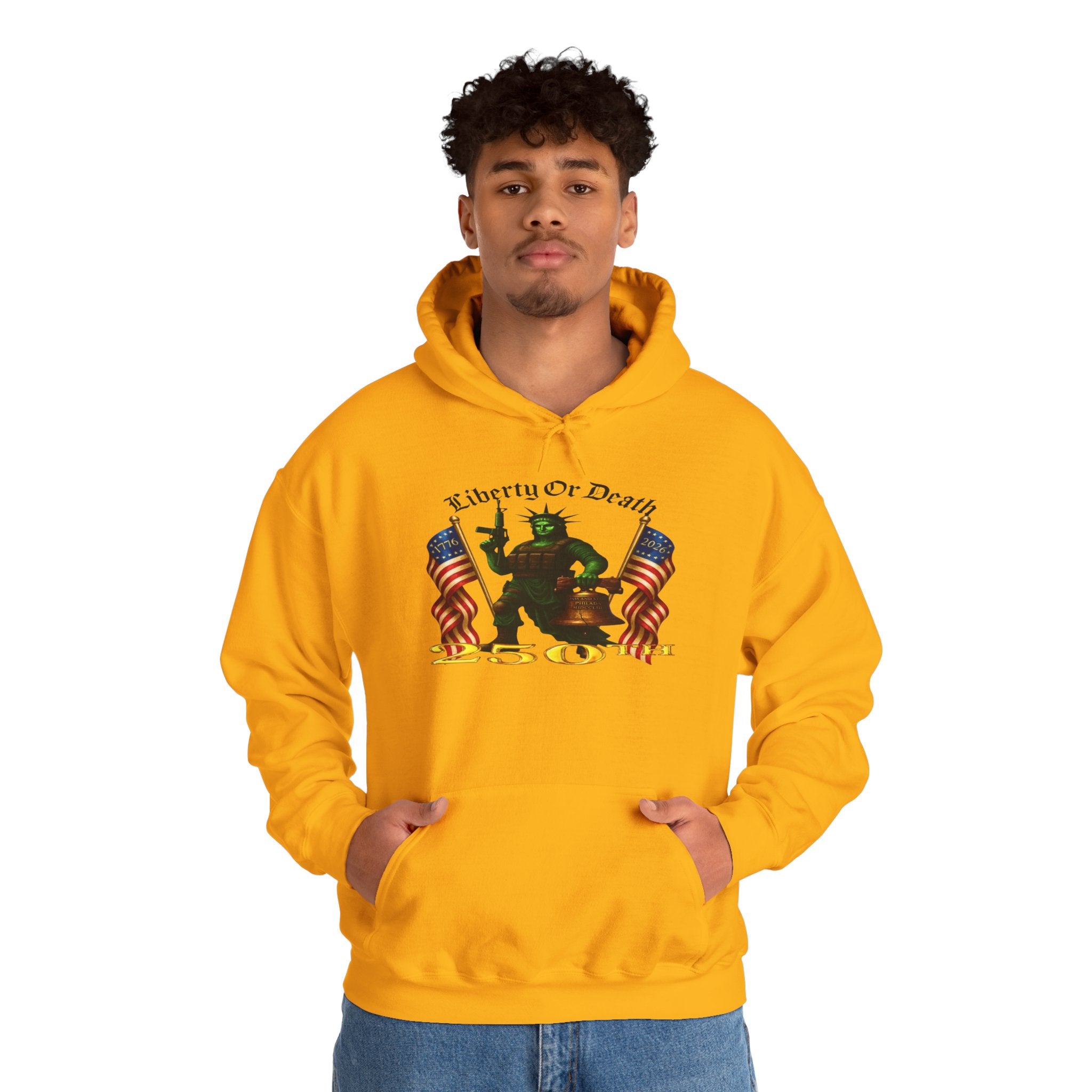 Liberty or Death Hoodie - Patriotic Statue of Liberty Design with American Flags
