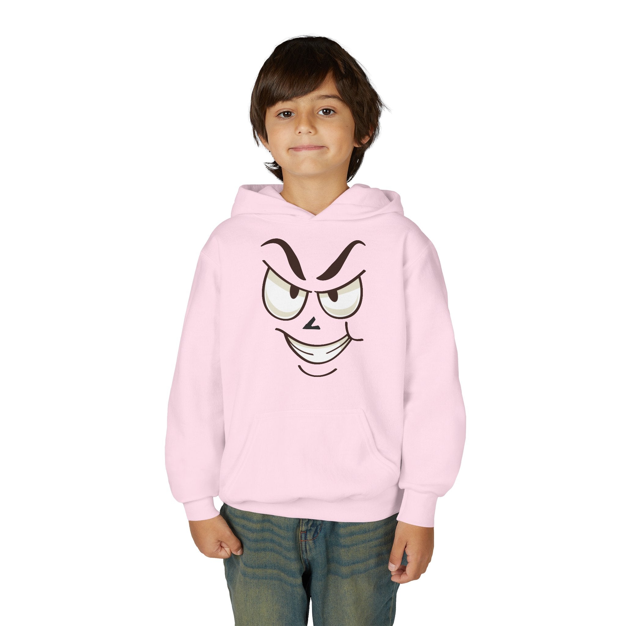 Youth Hoodie with Mischievous Face Graphic