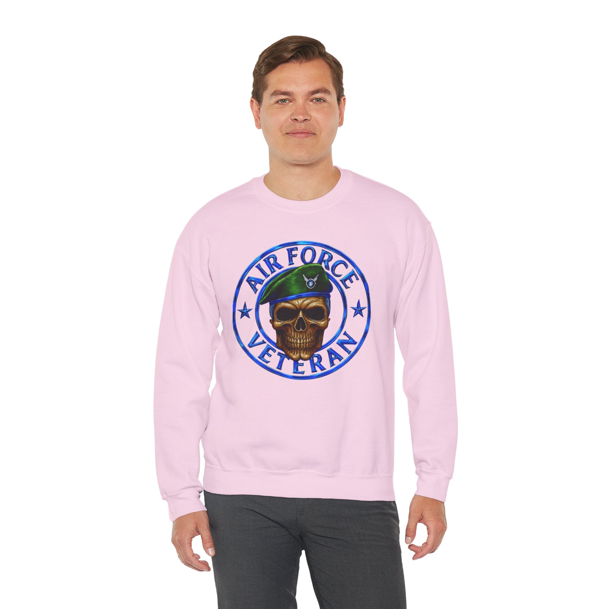 Air Force Veteran Skull Crewneck Sweatshirt — Military Veteran Pride Pullover