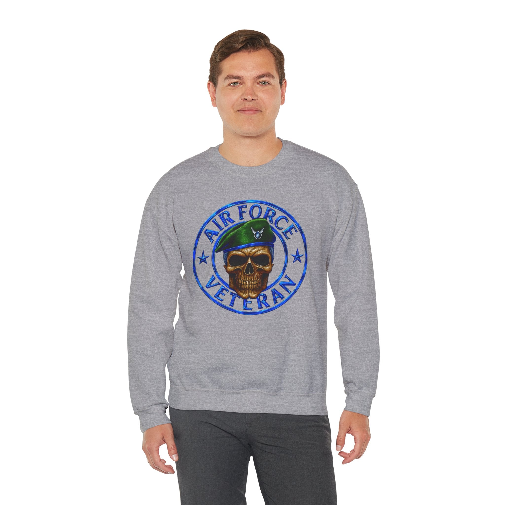 Air Force Veteran Skull Crewneck Sweatshirt — Military Veteran Pride Pullover