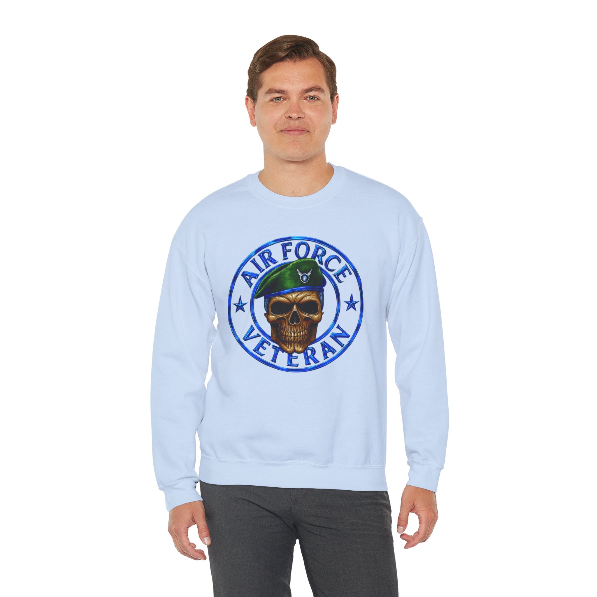 Air Force Veteran Skull Crewneck Sweatshirt — Military Veteran Pride Pullover