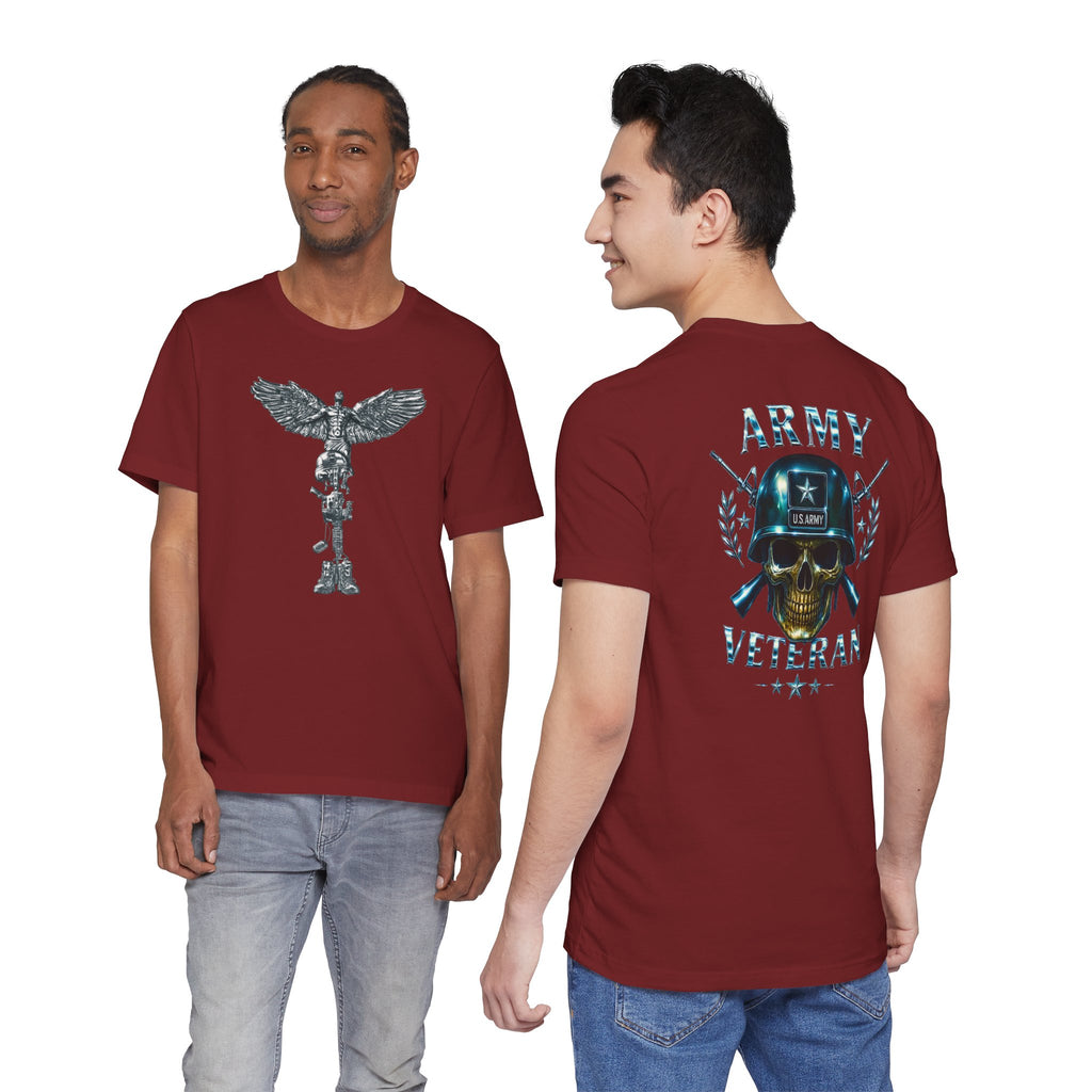 Army Veteran T-Shirt — Skull Helmet & Wings Military Tribute Tee